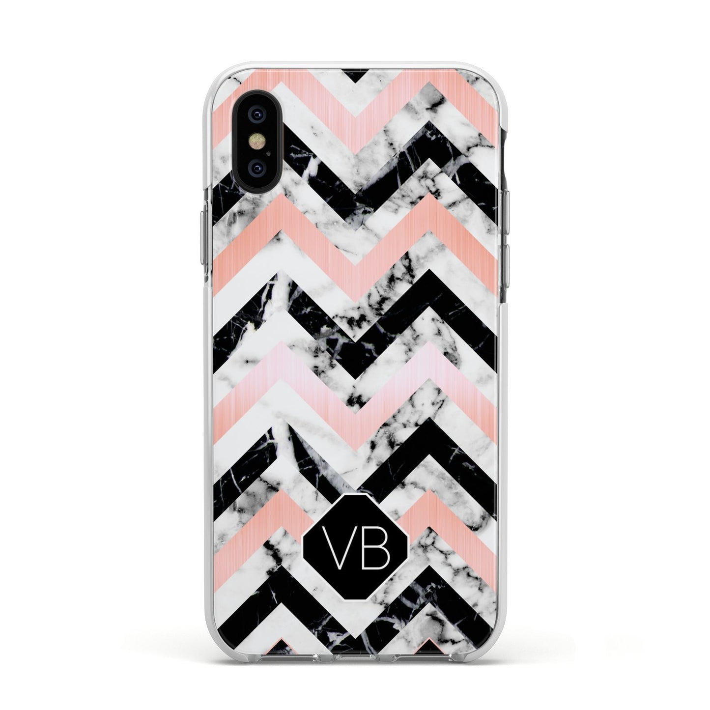 Personalised Marble Pattern Initials Apple iPhone Xs Impact Case White Edge on Black Phone