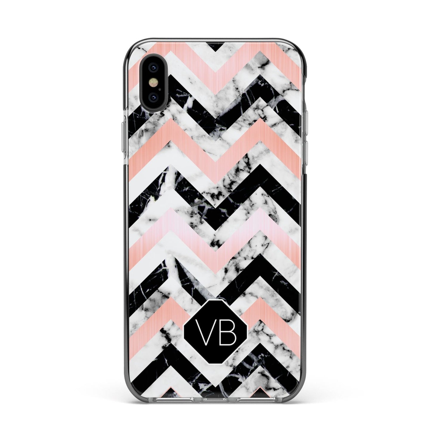 Personalised Marble Pattern Initials Apple iPhone Xs Max Impact Case Black Edge on Black Phone