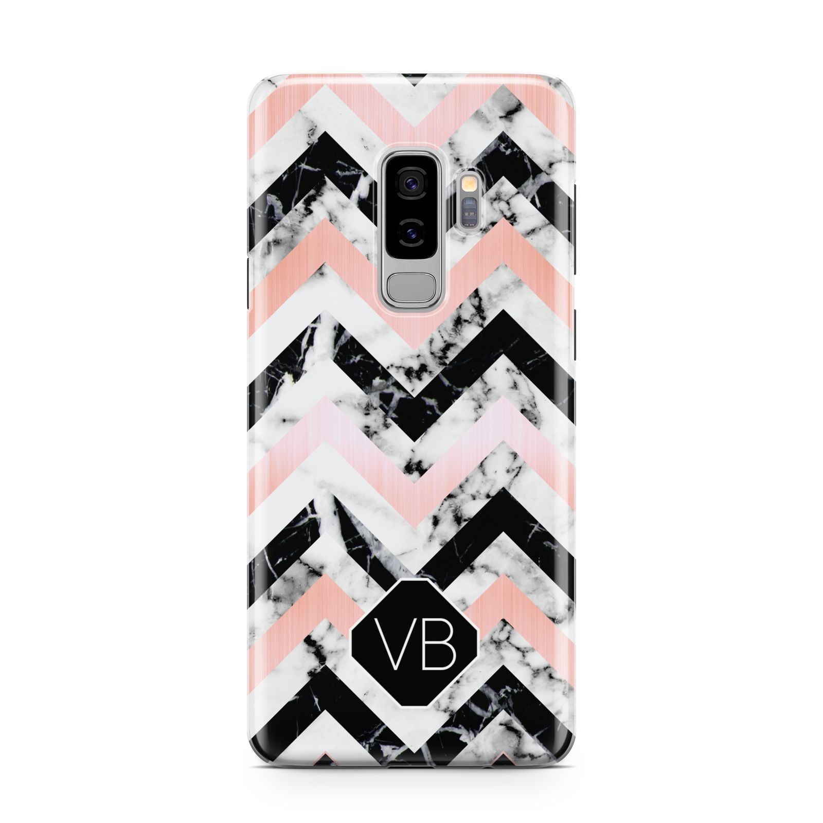 Personalised Marble Pattern Initials Samsung Galaxy S9 Plus Case on Silver phone