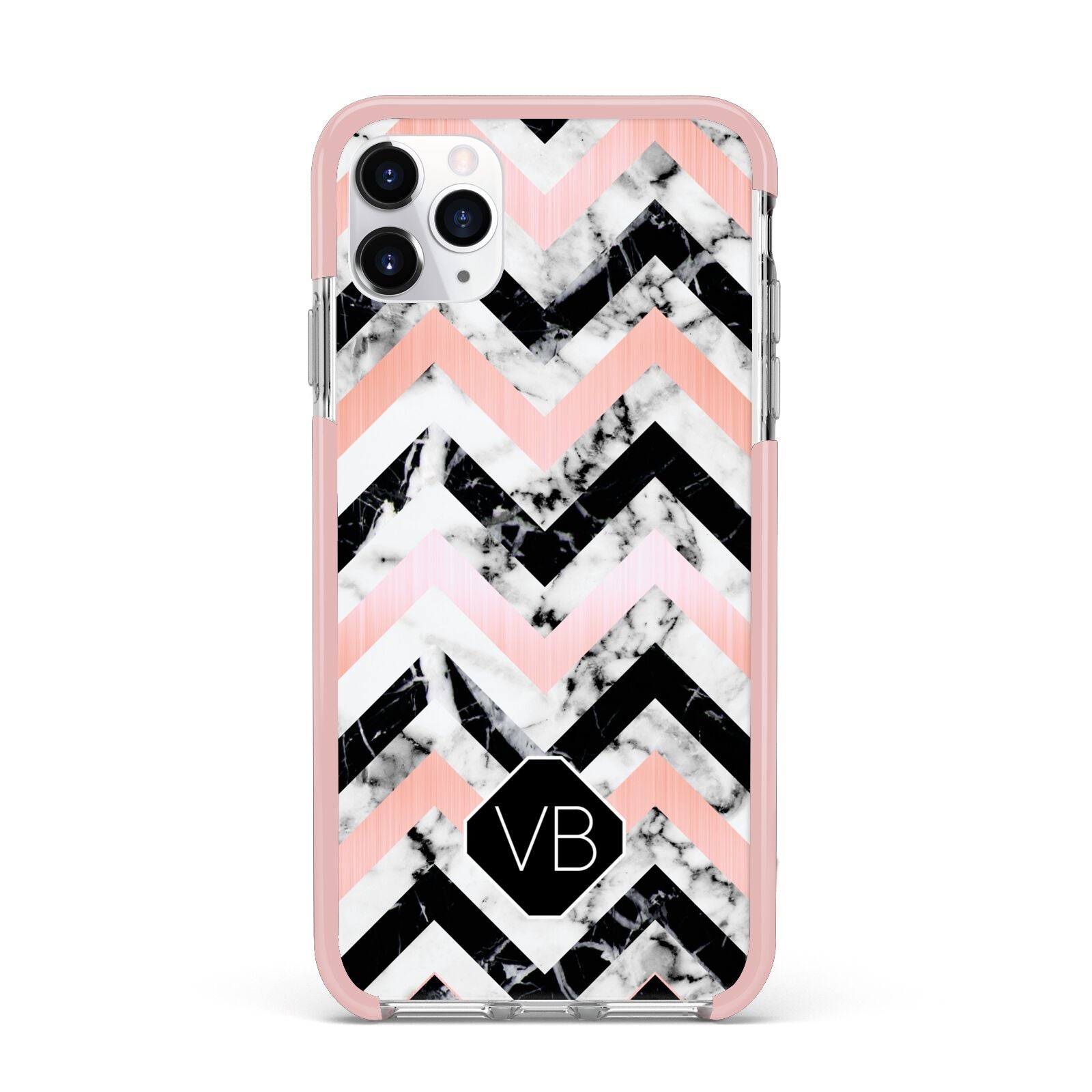 Personalised Marble Pattern Initials iPhone 11 Pro Max Impact Pink Edge Case