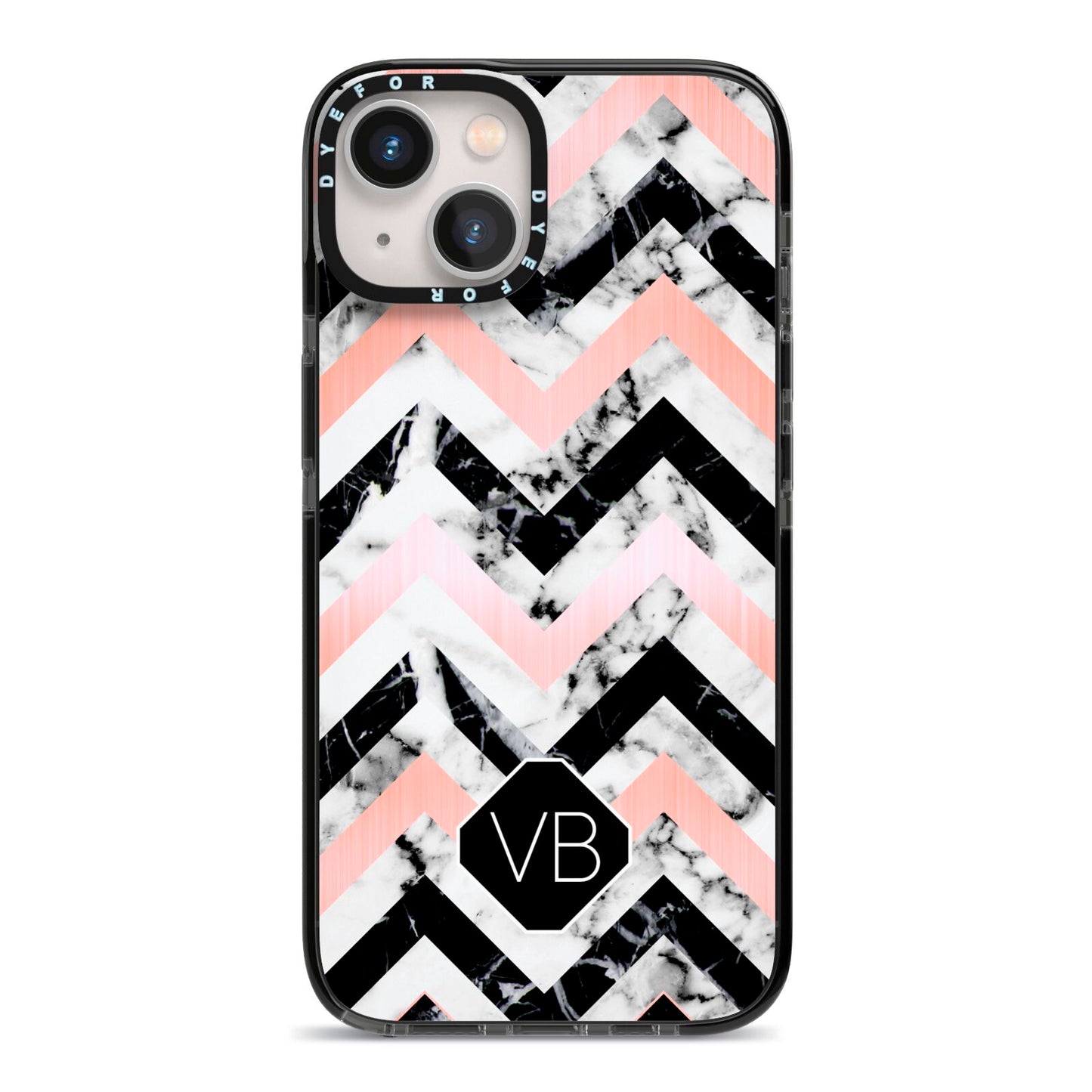 Personalised Marble Pattern Initials iPhone 13 Black Impact Case on Silver phone