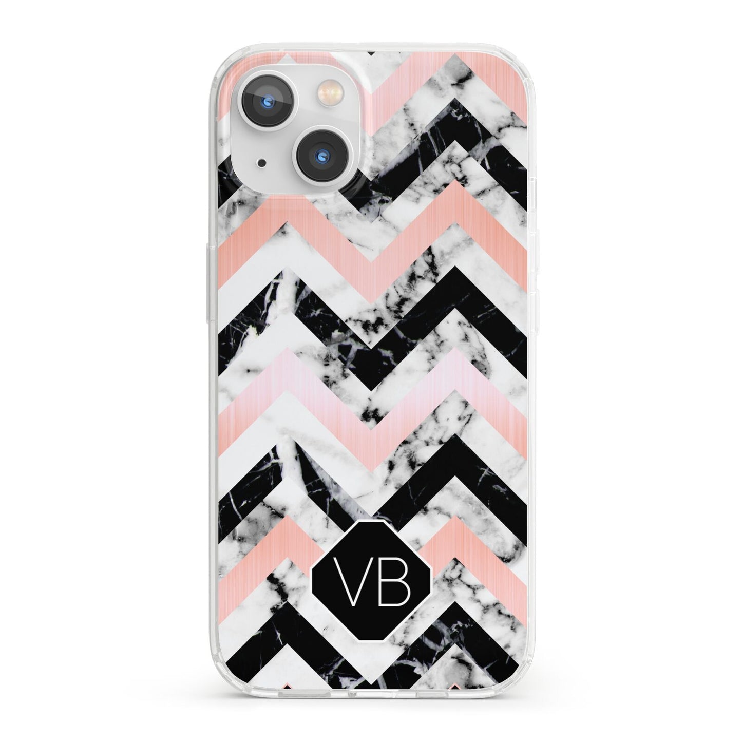 Personalised Marble Pattern Initials iPhone 13 Clear Bumper Case