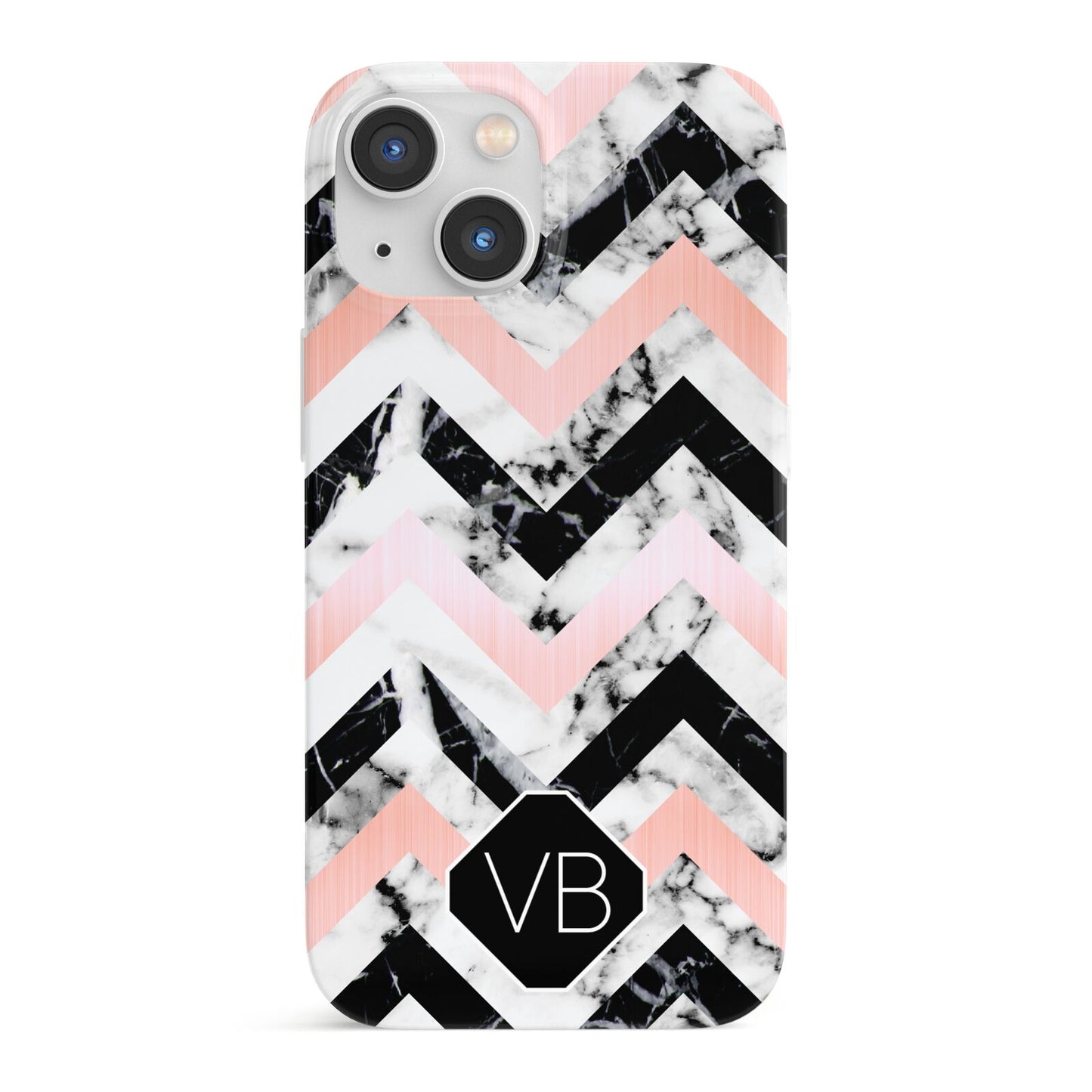 Personalised Marble Pattern Initials iPhone 13 Mini Full Wrap 3D Snap Case