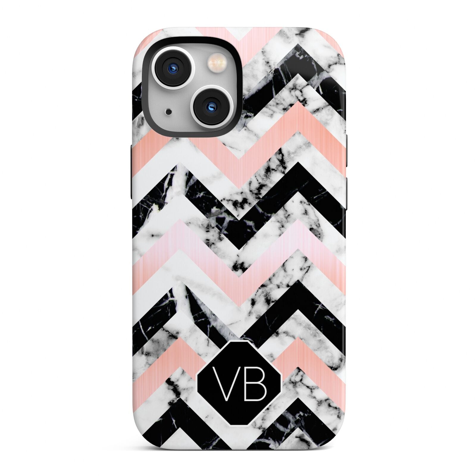 Personalised Marble Pattern Initials iPhone 13 Mini Full Wrap 3D Tough Case