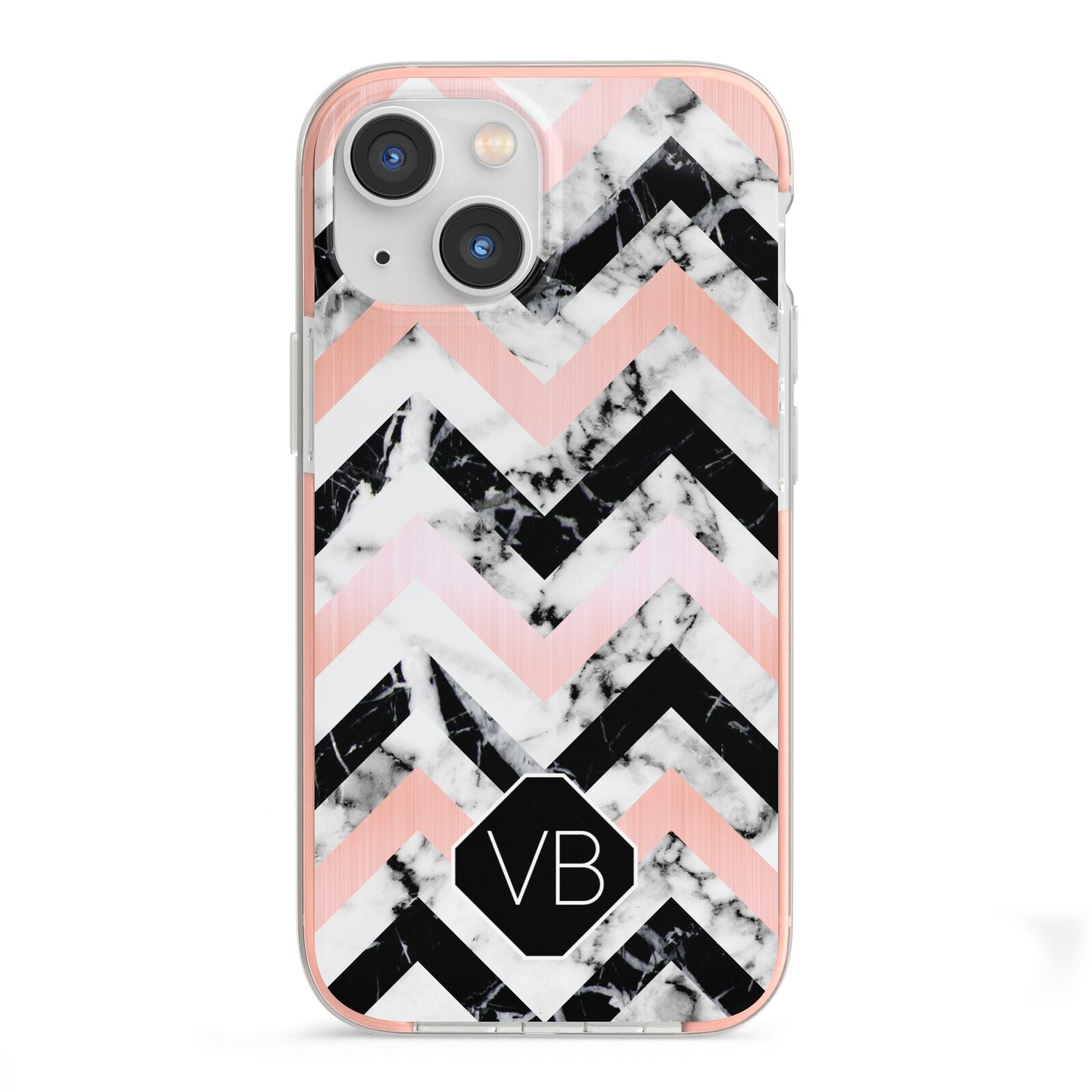 Personalised Marble Pattern Initials iPhone 13 Mini TPU Impact Case with Pink Edges