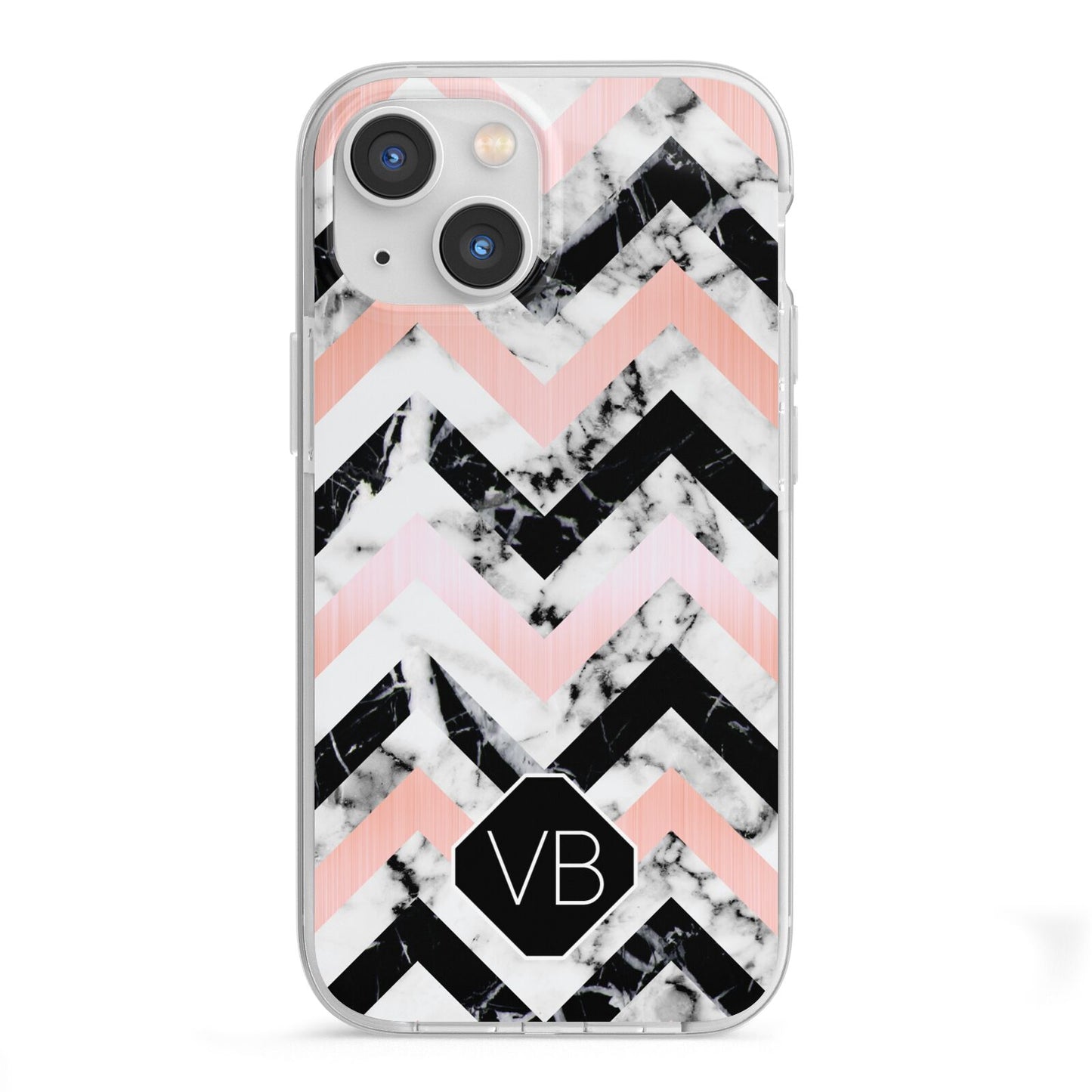 Personalised Marble Pattern Initials iPhone 13 Mini TPU Impact Case with White Edges