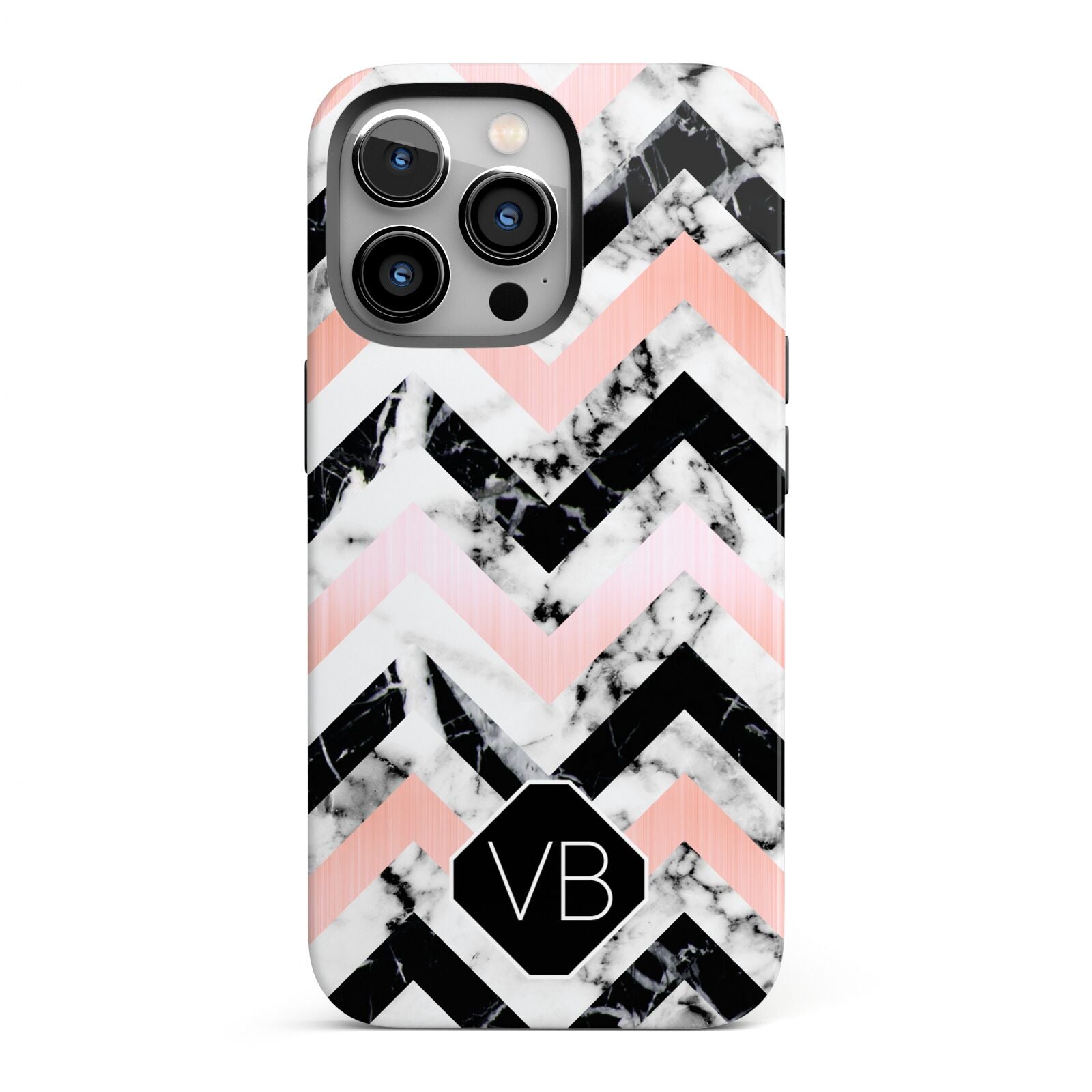 Personalised Marble Pattern Initials iPhone 13 Pro Full Wrap 3D Tough Case