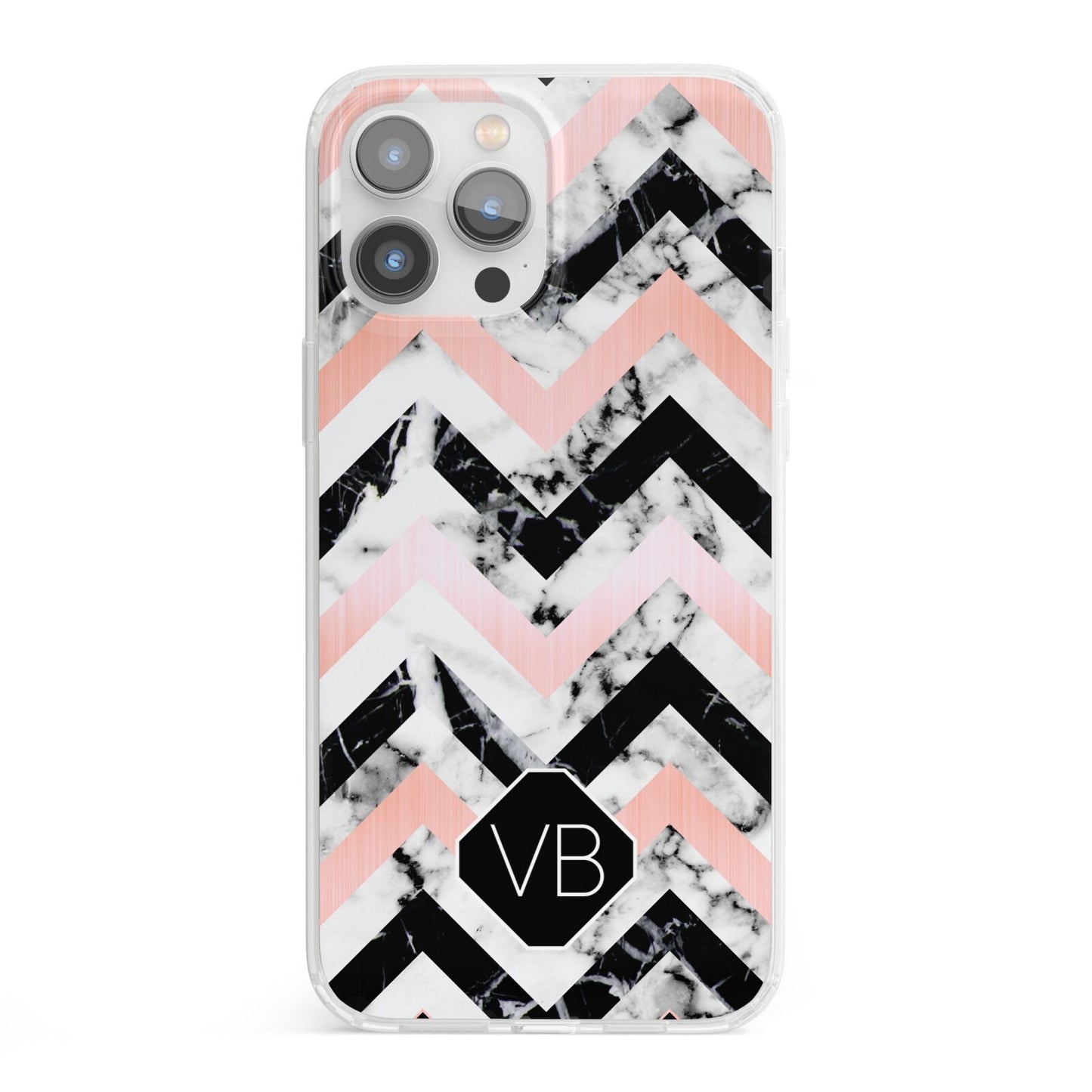 Personalised Marble Pattern Initials iPhone 13 Pro Max Clear Bumper Case