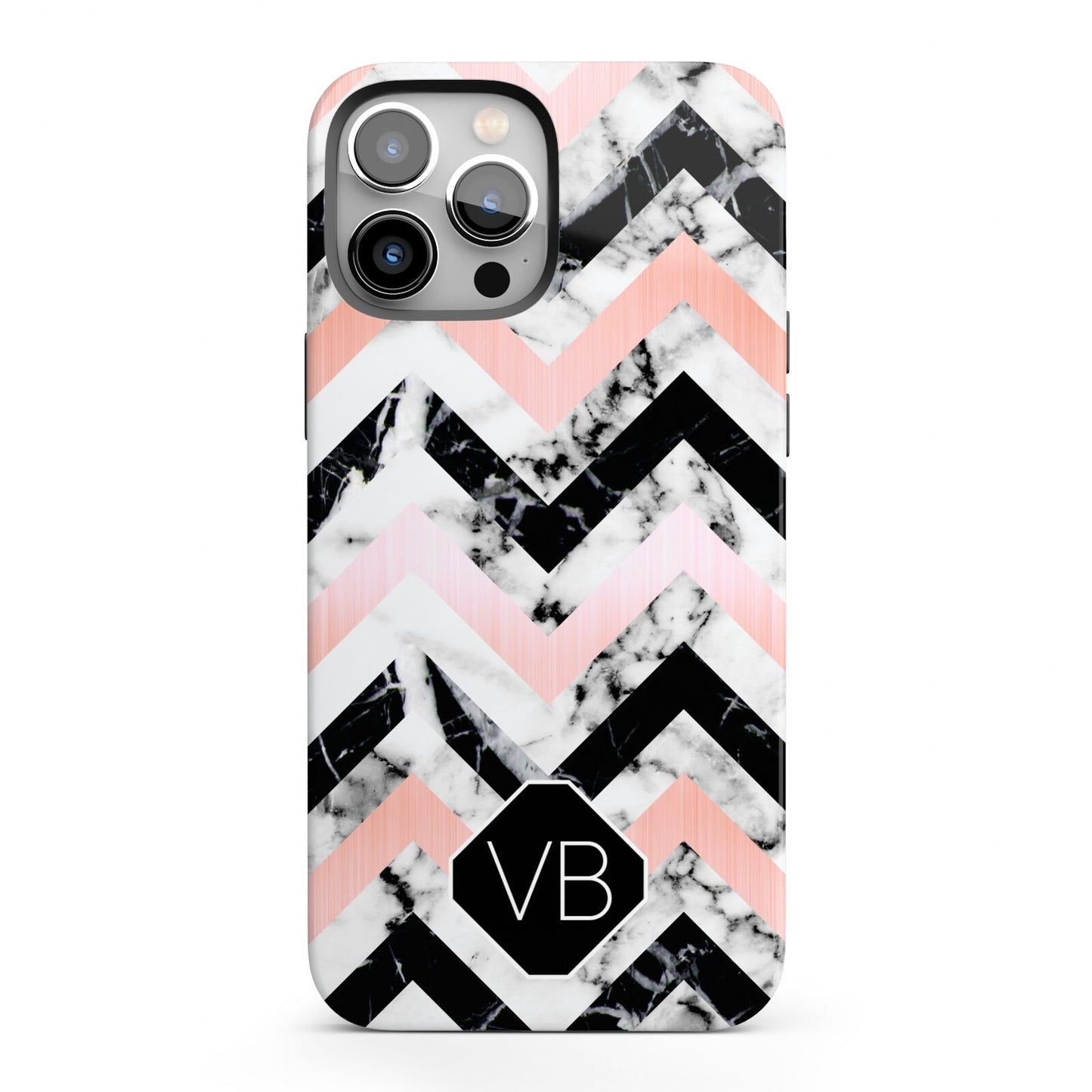 Personalised Marble Pattern Initials iPhone 13 Pro Max Full Wrap 3D Tough Case