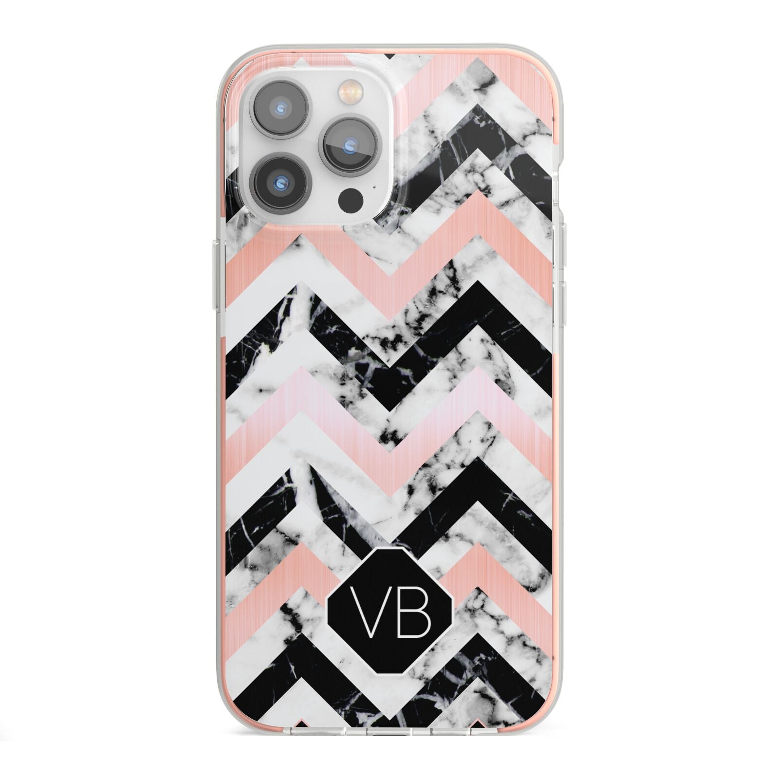 Personalised Marble Pattern Initials iPhone 13 Pro Max TPU Impact Case with Pink Edges