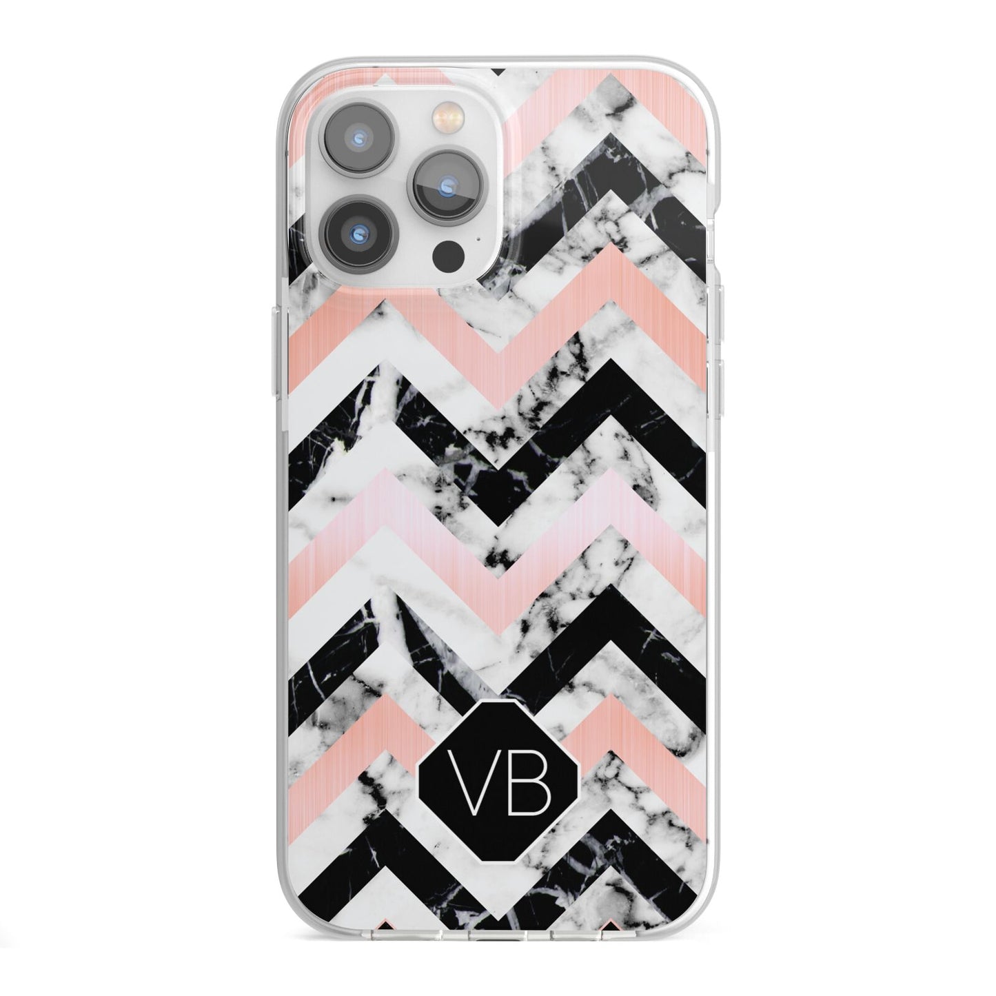 Personalised Marble Pattern Initials iPhone 13 Pro Max TPU Impact Case with White Edges