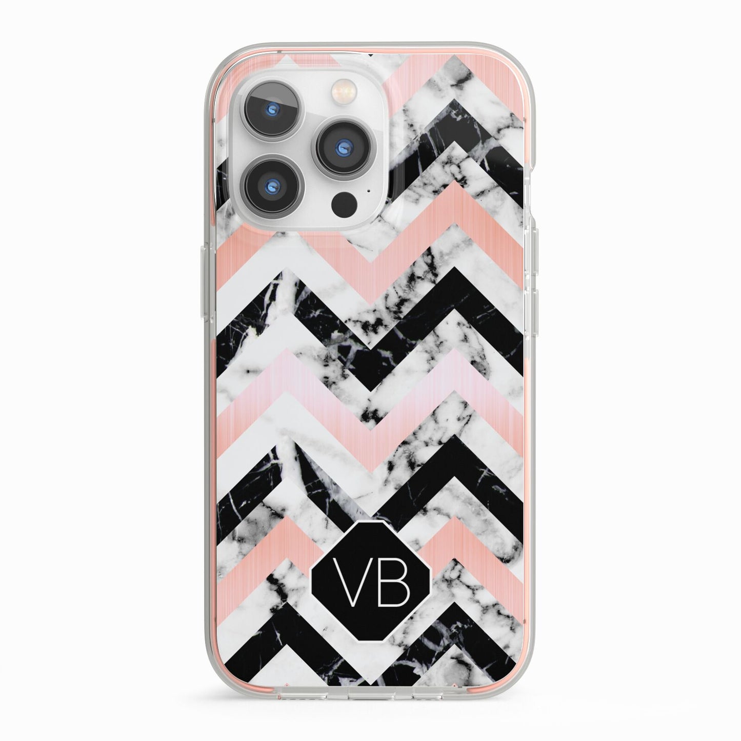 Personalised Marble Pattern Initials iPhone 13 Pro TPU Impact Case with Pink Edges