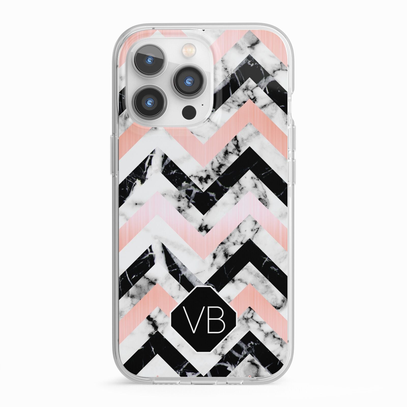 Personalised Marble Pattern Initials iPhone 13 Pro TPU Impact Case with White Edges