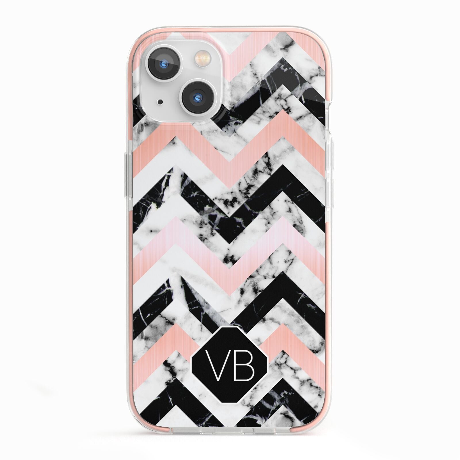 Personalised Marble Pattern Initials iPhone 13 TPU Impact Case with Pink Edges