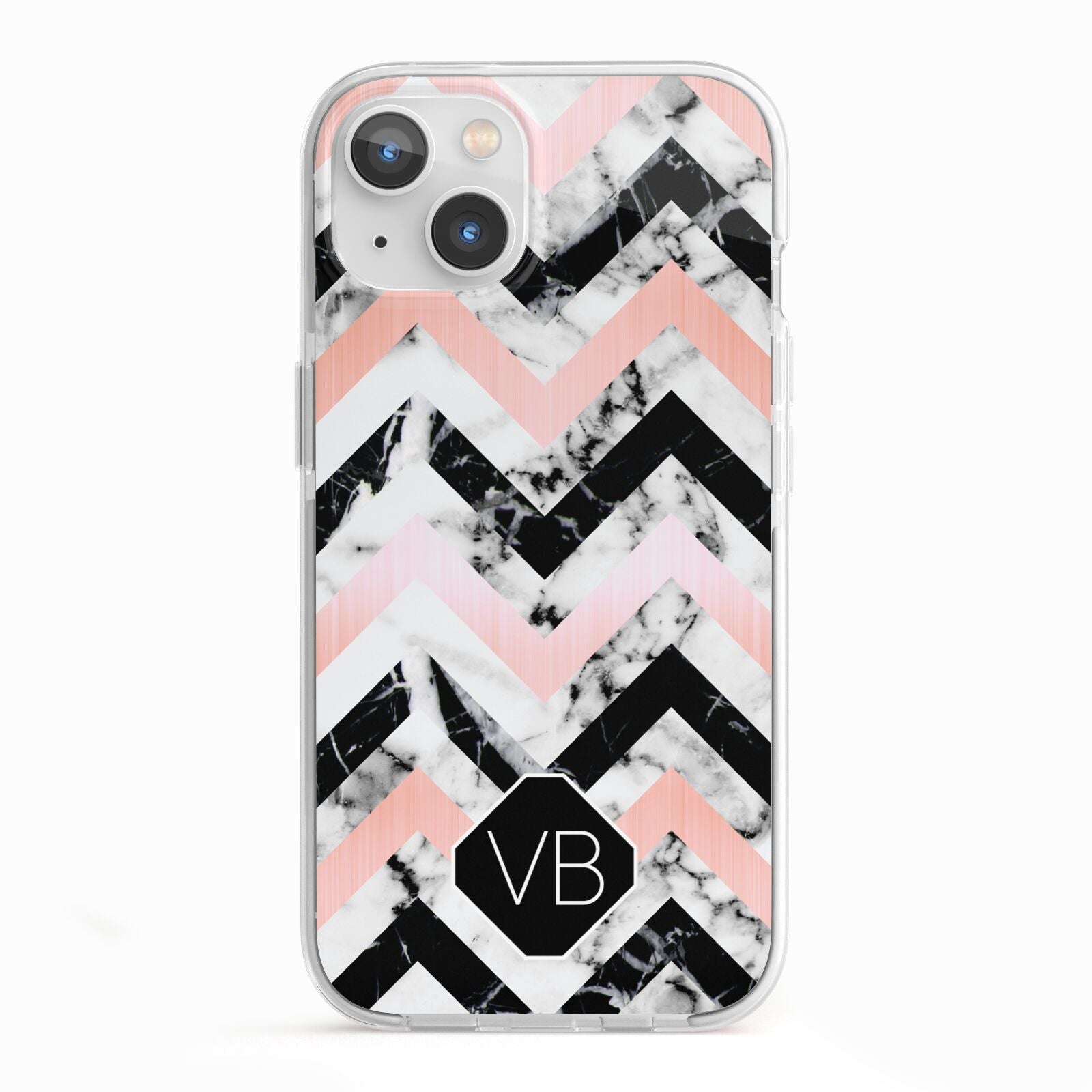 Personalised Marble Pattern Initials iPhone 13 TPU Impact Case with White Edges