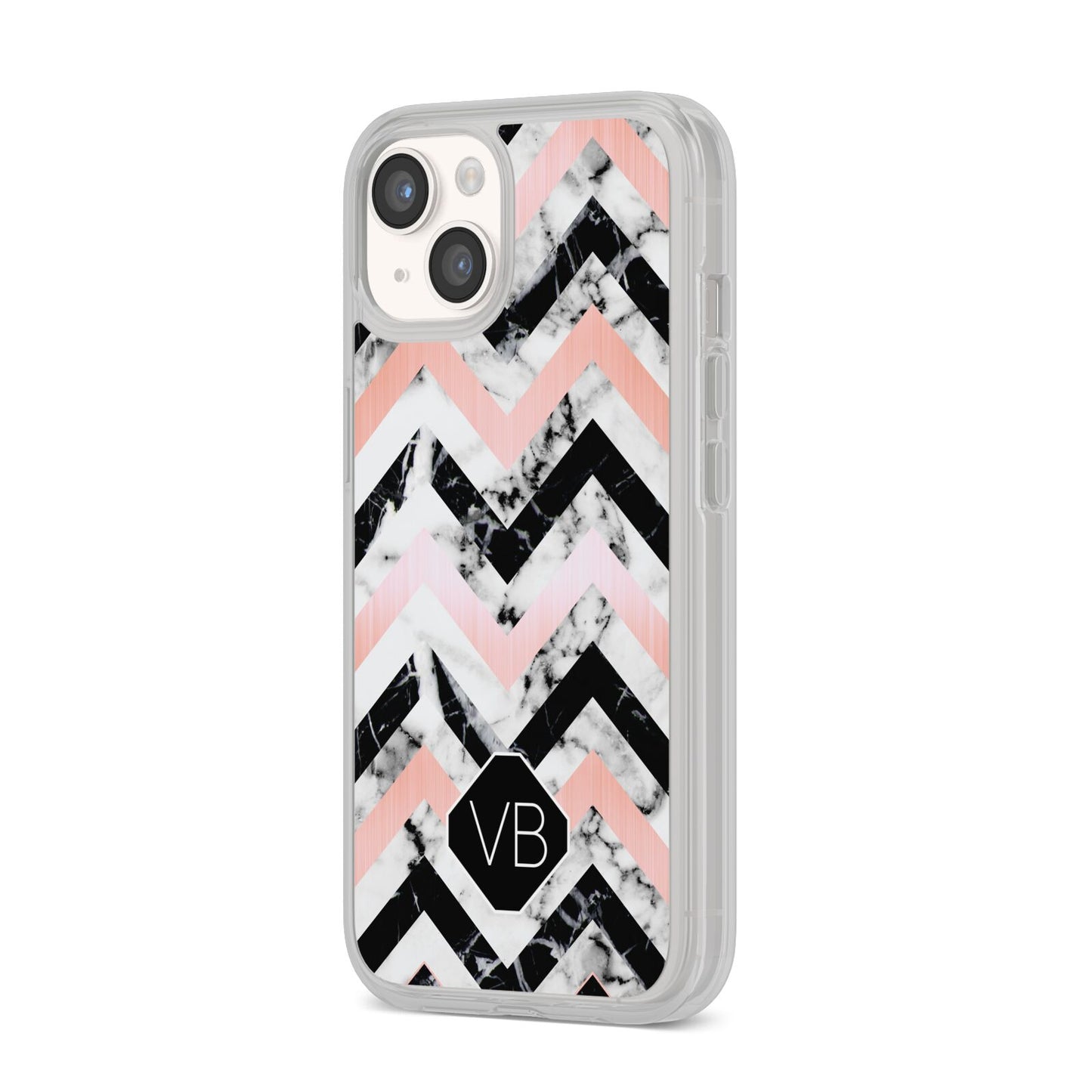 Personalised Marble Pattern Initials iPhone 14 Clear Tough Case Starlight Angled Image