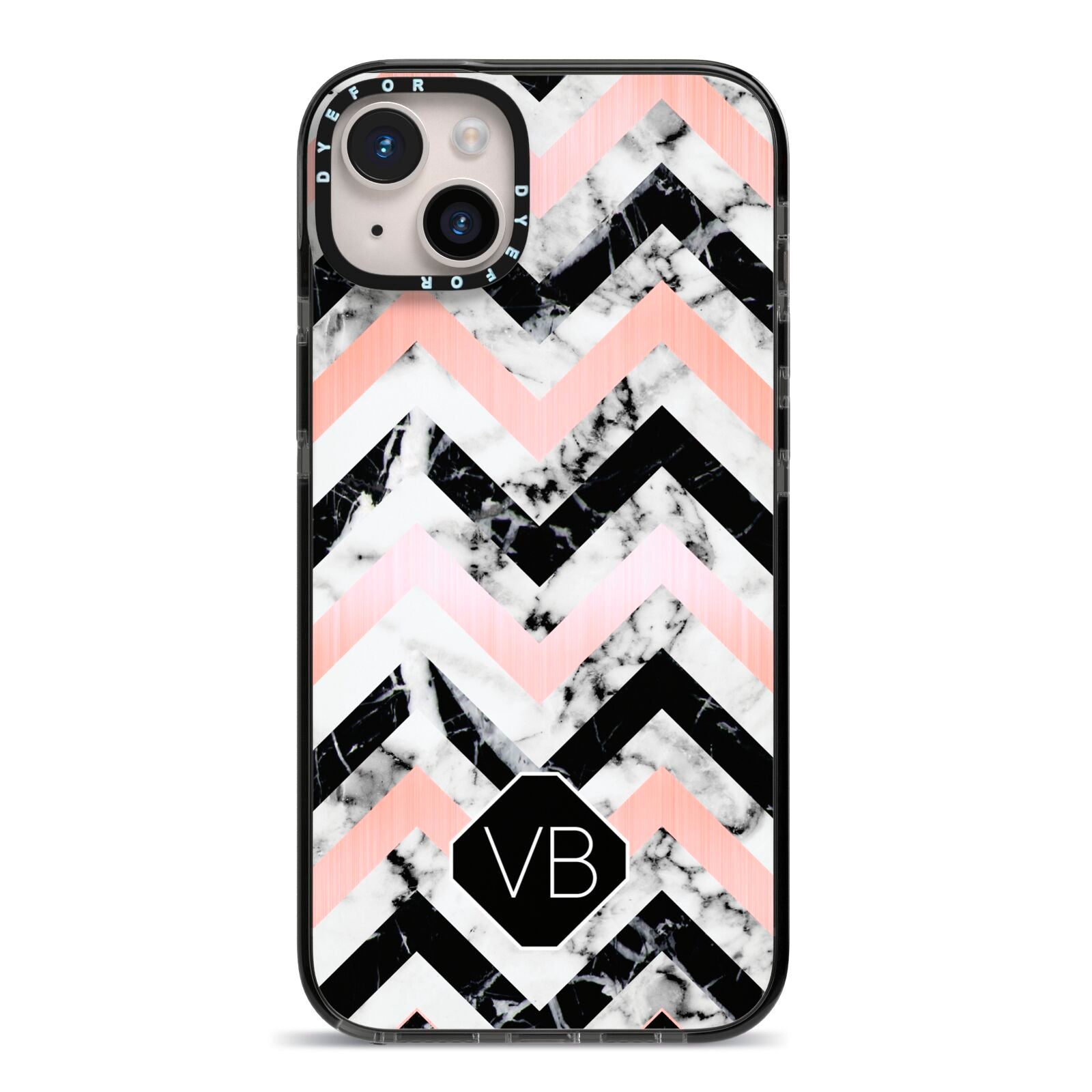 Personalised Marble Pattern Initials iPhone 14 Plus Black Impact Case on Silver phone