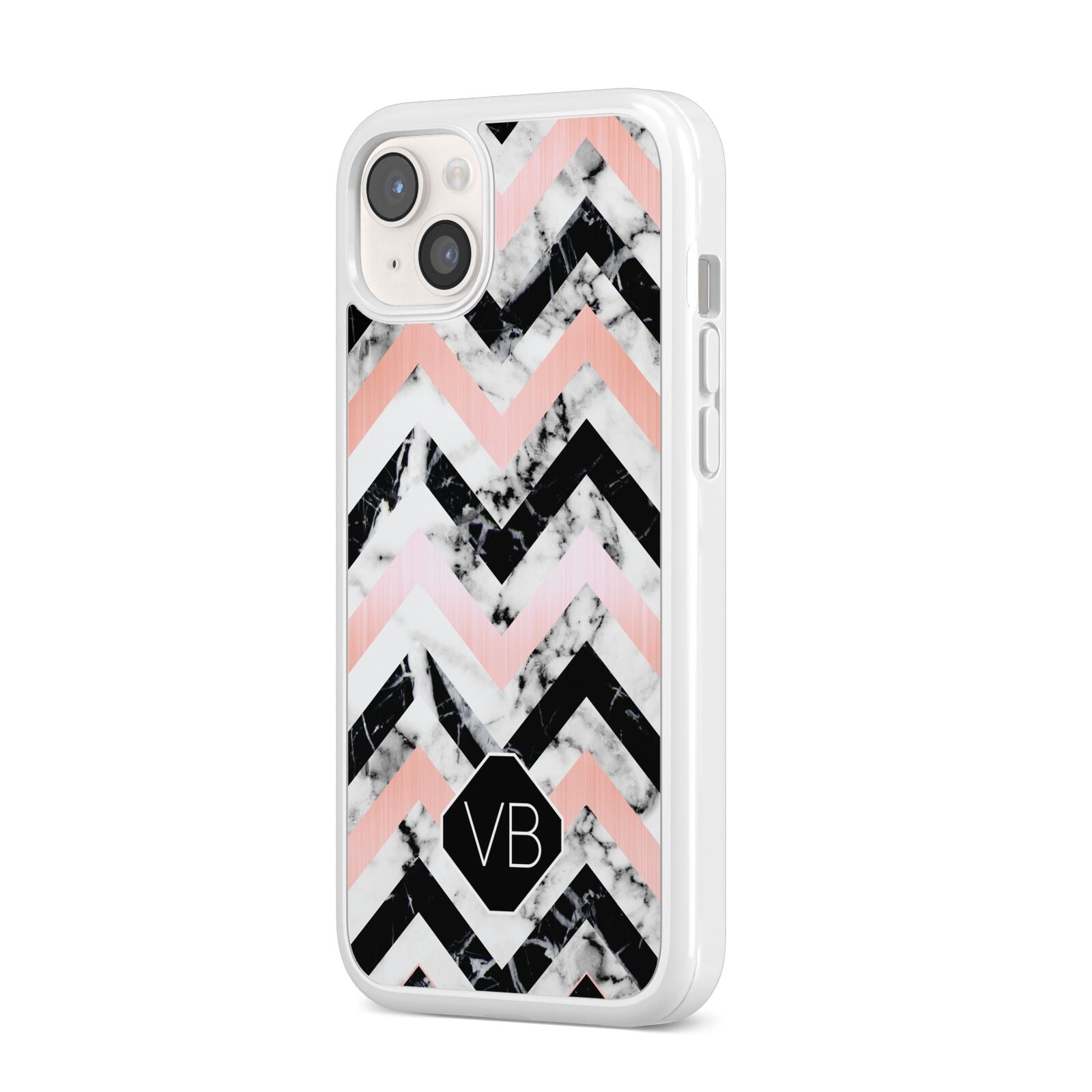 Personalised Marble Pattern Initials iPhone 14 Plus Clear Tough Case Starlight Angled Image