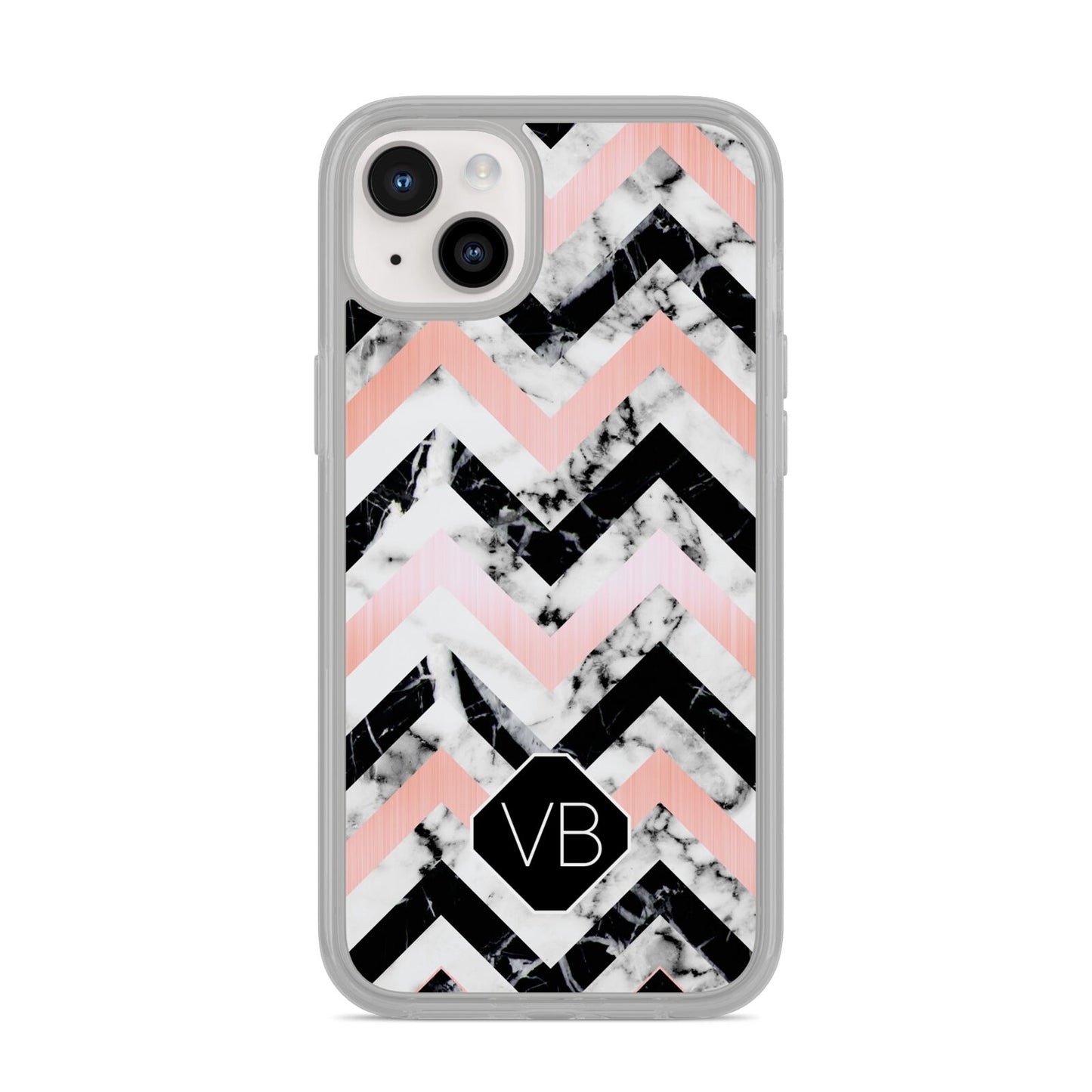 Personalised Marble Pattern Initials iPhone 14 Plus Clear Tough Case Starlight