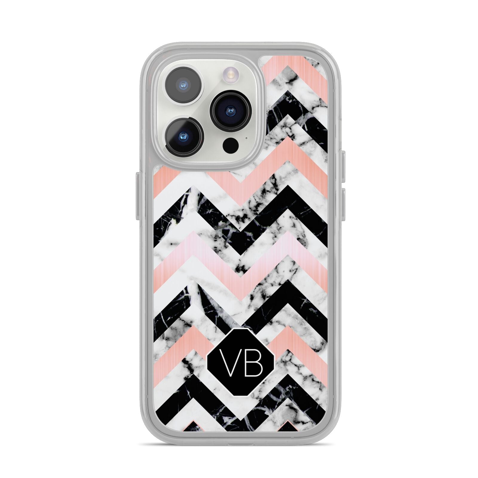 Personalised Marble Pattern Initials iPhone 14 Pro Clear Tough Case Silver