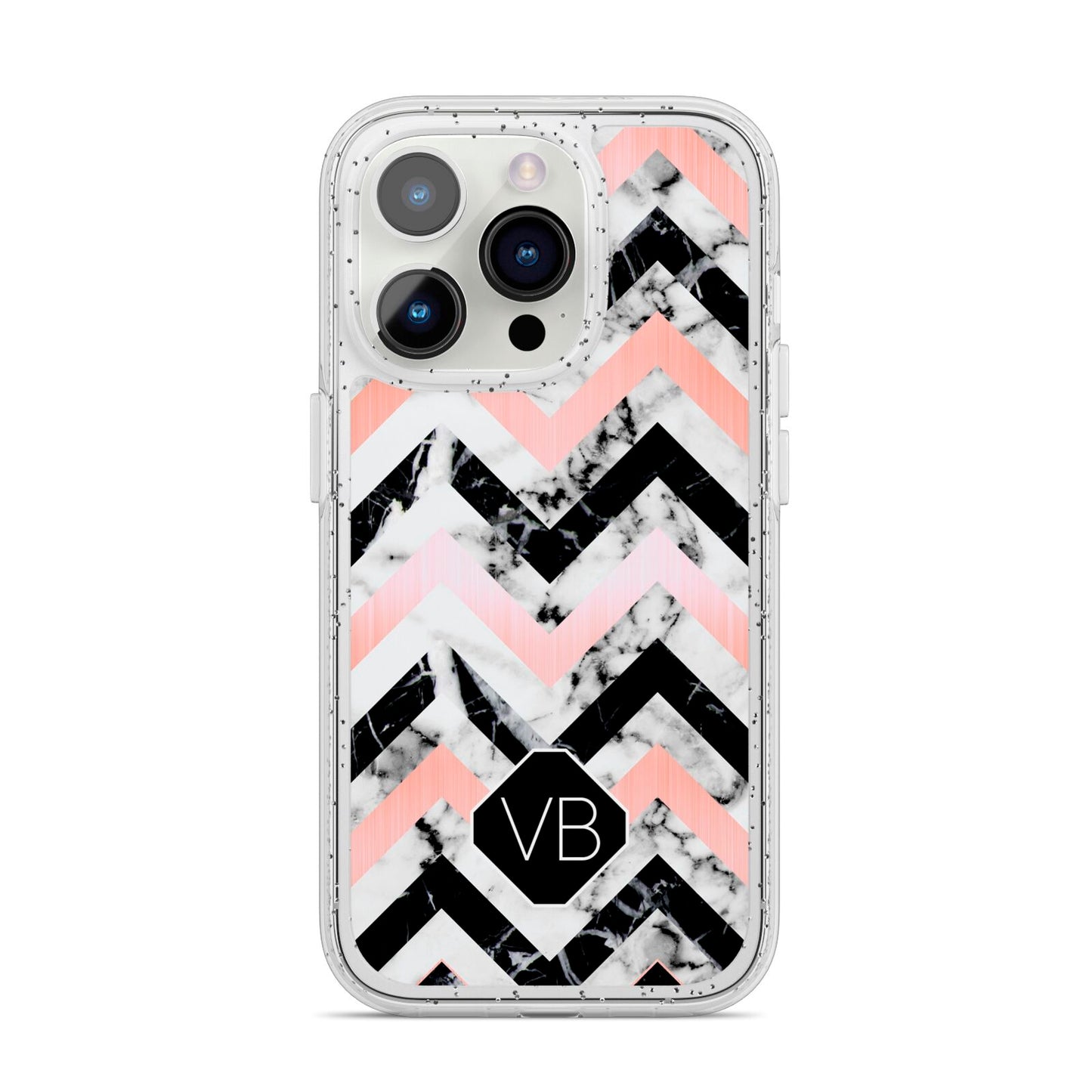 Personalised Marble Pattern Initials iPhone 14 Pro Glitter Tough Case Silver