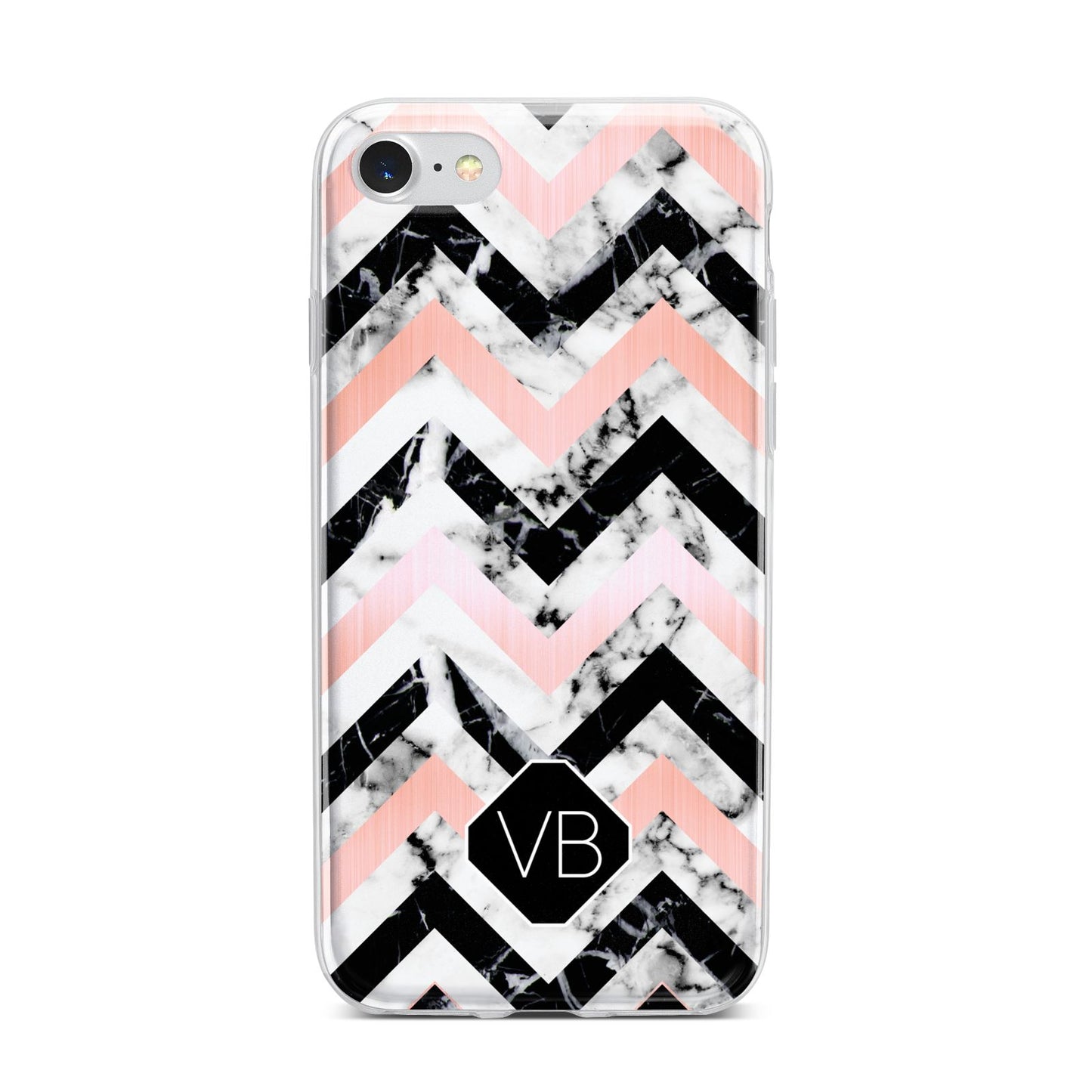 Personalised Marble Pattern Initials iPhone 7 Bumper Case on Silver iPhone