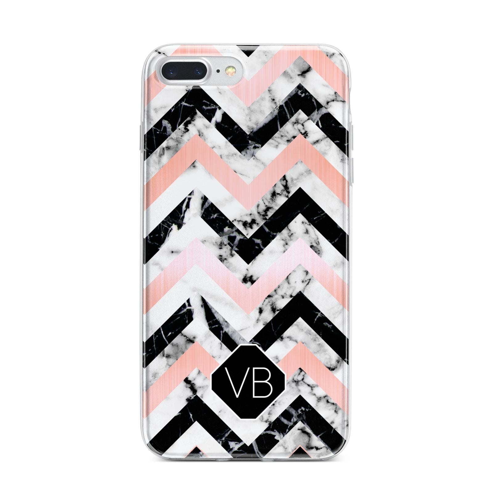 Personalised Marble Pattern Initials iPhone 7 Plus Bumper Case on Silver iPhone