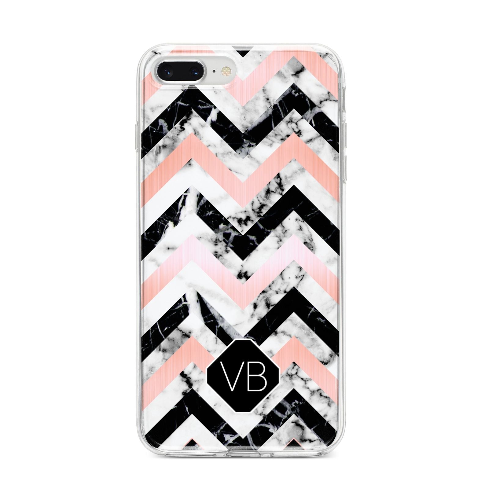 Personalised Marble Pattern Initials iPhone 8 Plus Bumper Case on Silver iPhone