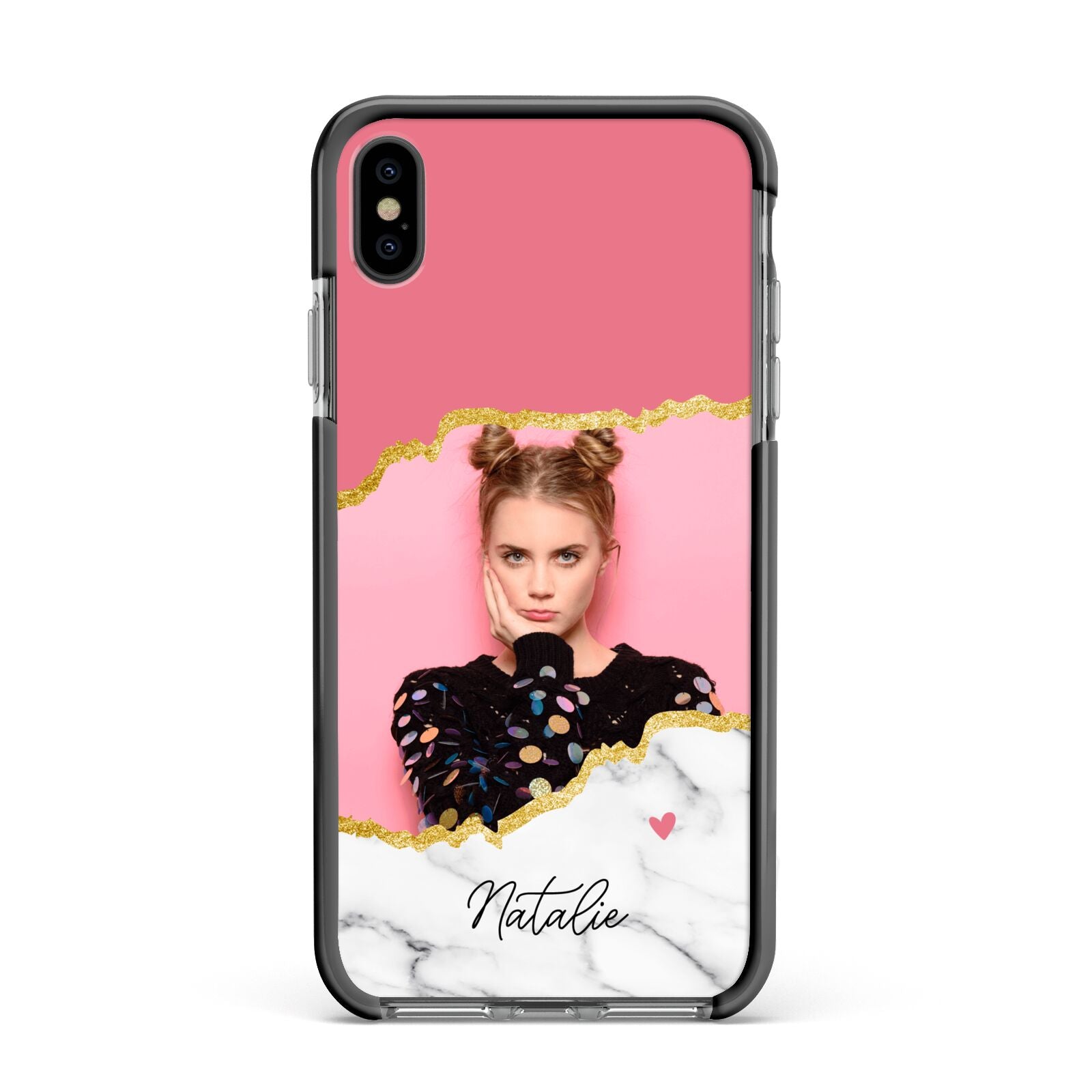 Personalised Marble Photo Apple iPhone Xs Max Impact Case Black Edge on Black Phone