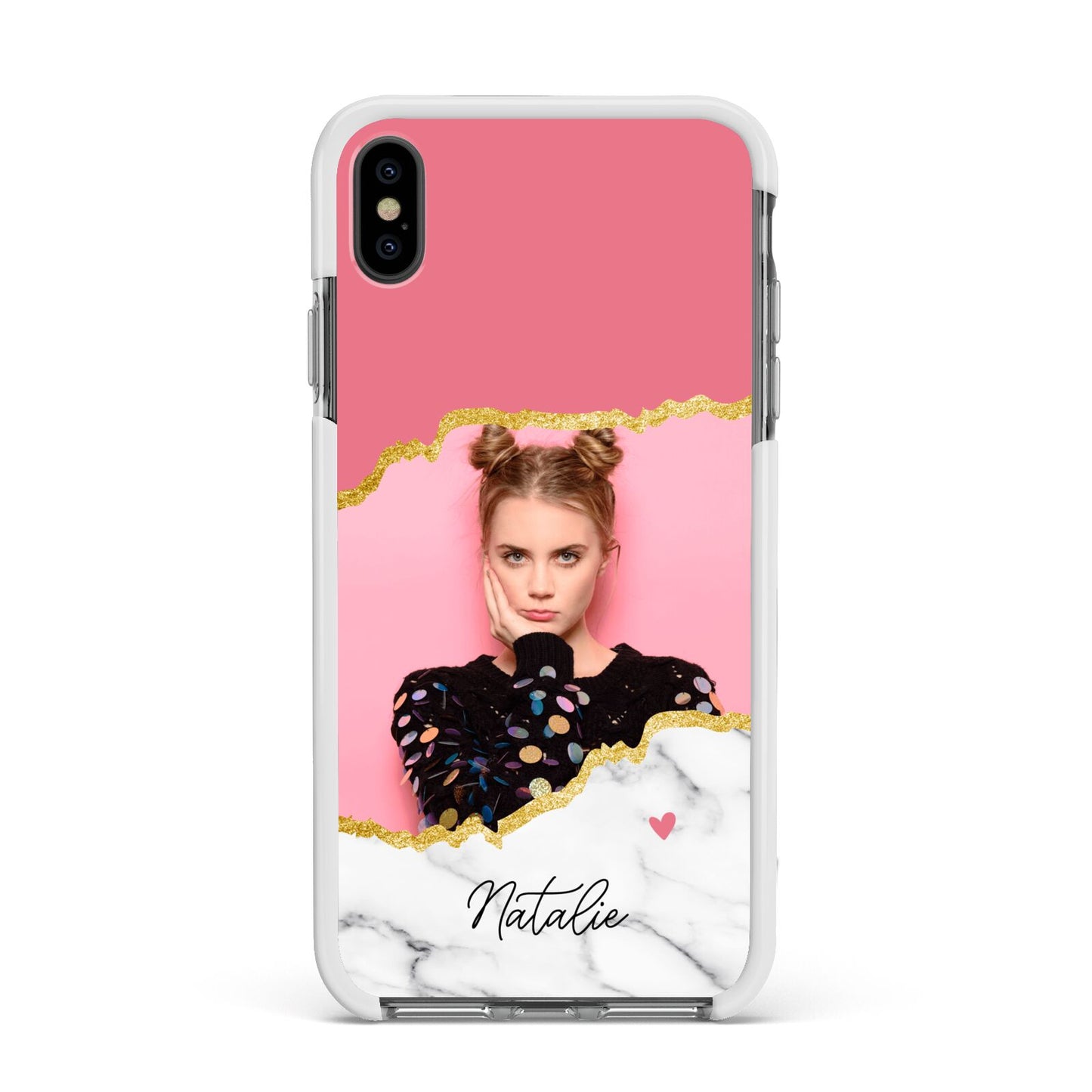 Personalised Marble Photo Apple iPhone Xs Max Impact Case White Edge on Black Phone