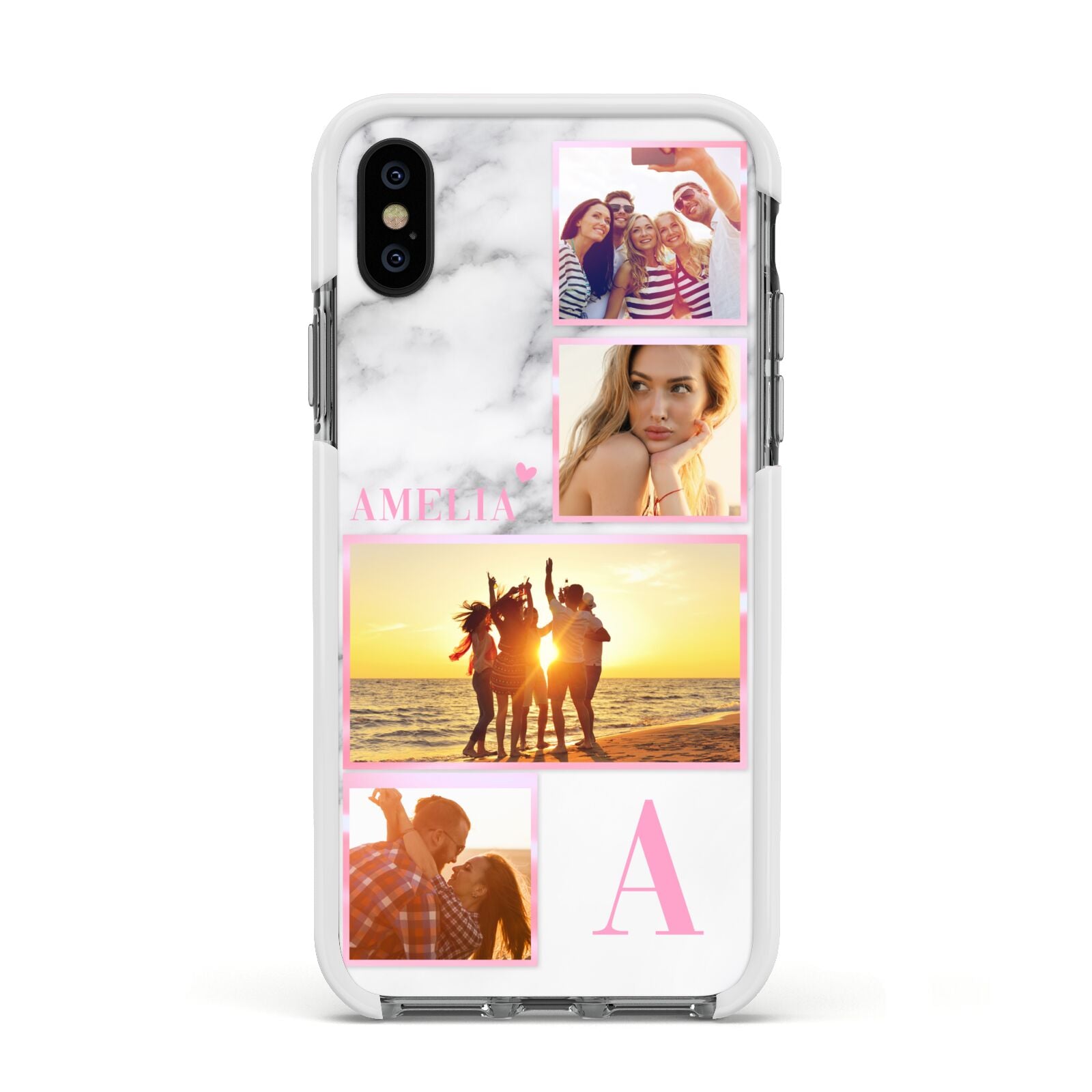 Personalised Marble Photo Collage Apple iPhone Xs Impact Case White Edge on Black Phone