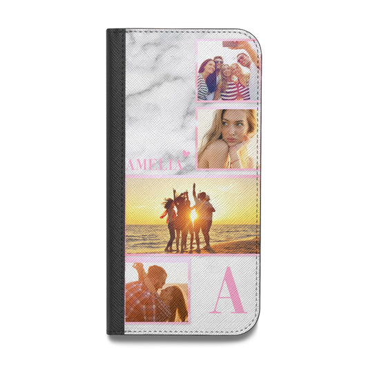 Personalised Marble Photo Collage Vegan Leather Flip iPhone Case