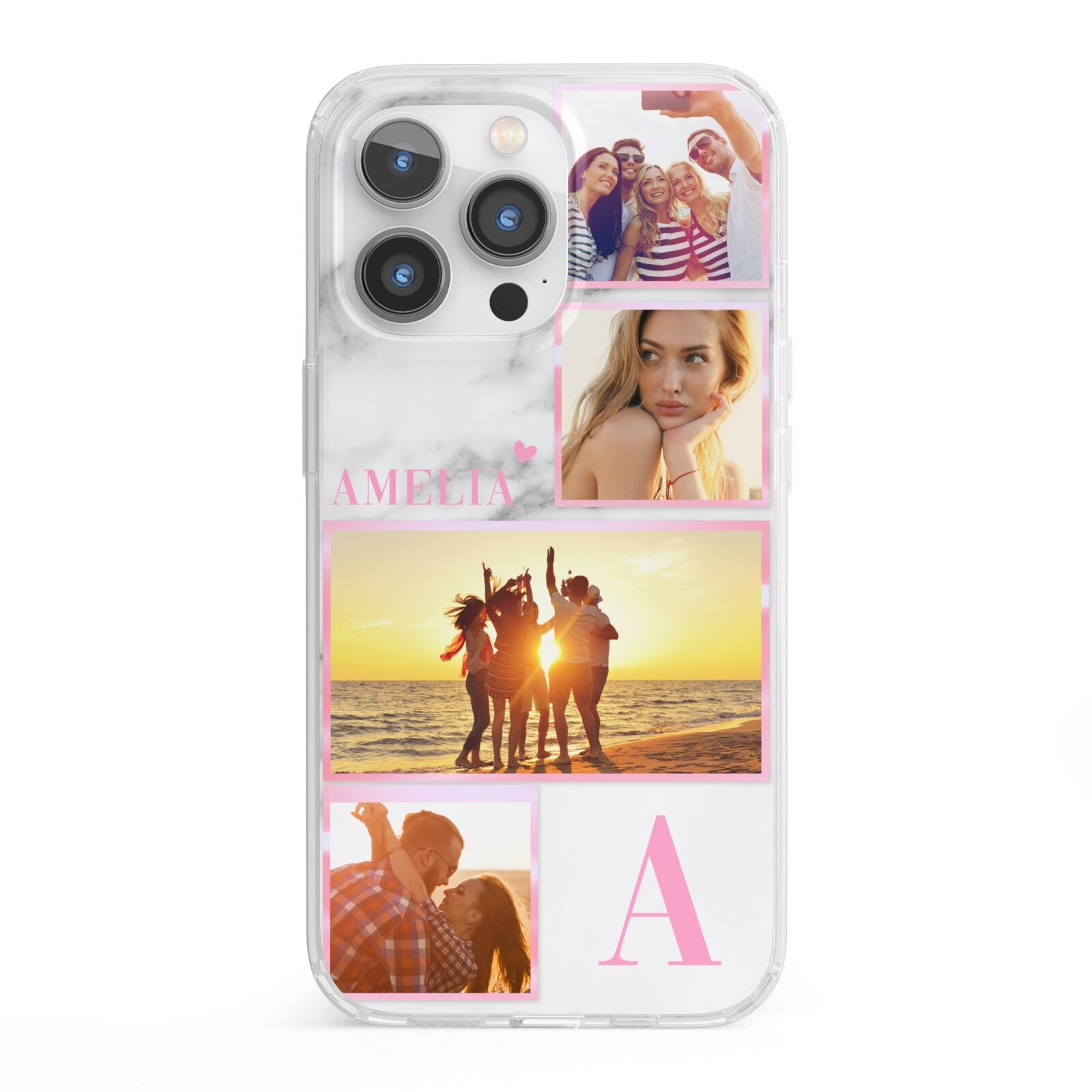 Personalised Marble Photo Collage iPhone 13 Pro Clear Bumper Case