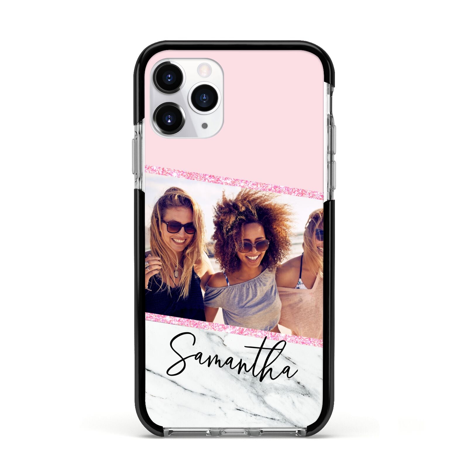 Personalised Marble Photo Name Apple iPhone 11 Pro in Silver with Black Impact Case