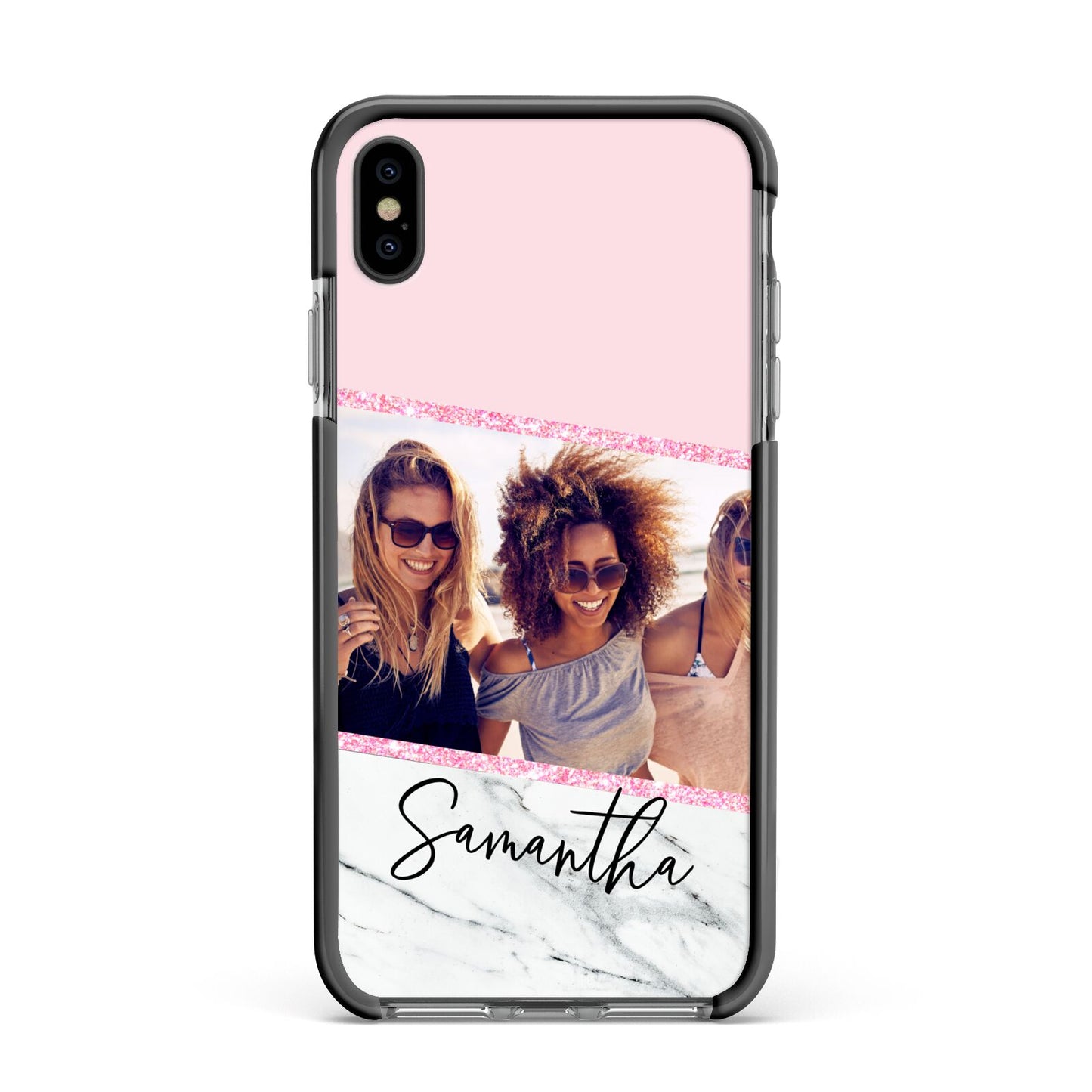 Personalised Marble Photo Name Apple iPhone Xs Max Impact Case Black Edge on Black Phone