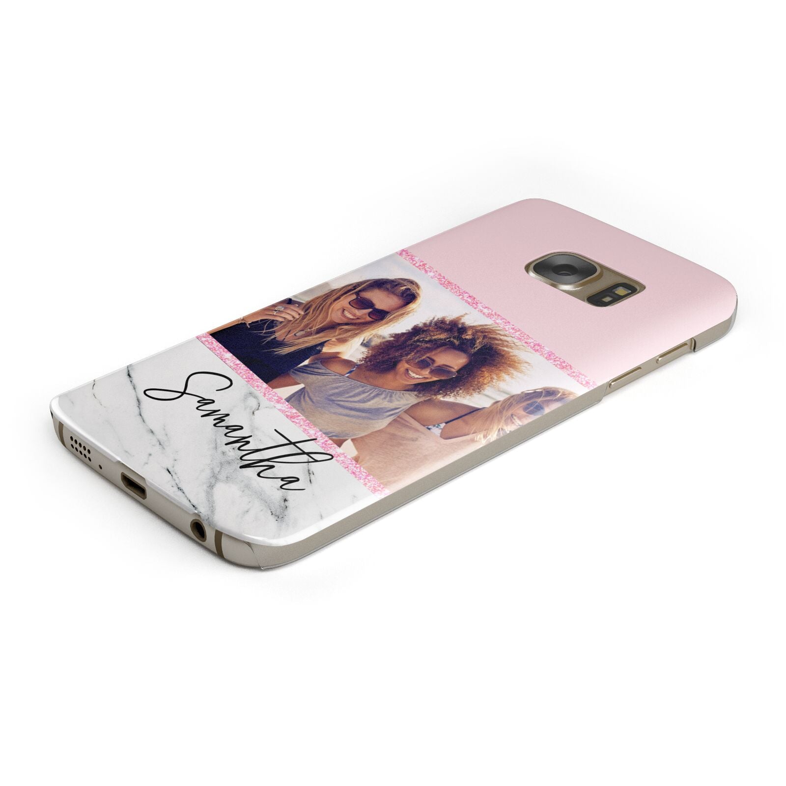 Personalised Marble Photo Name Protective Samsung Galaxy Case Angled Image