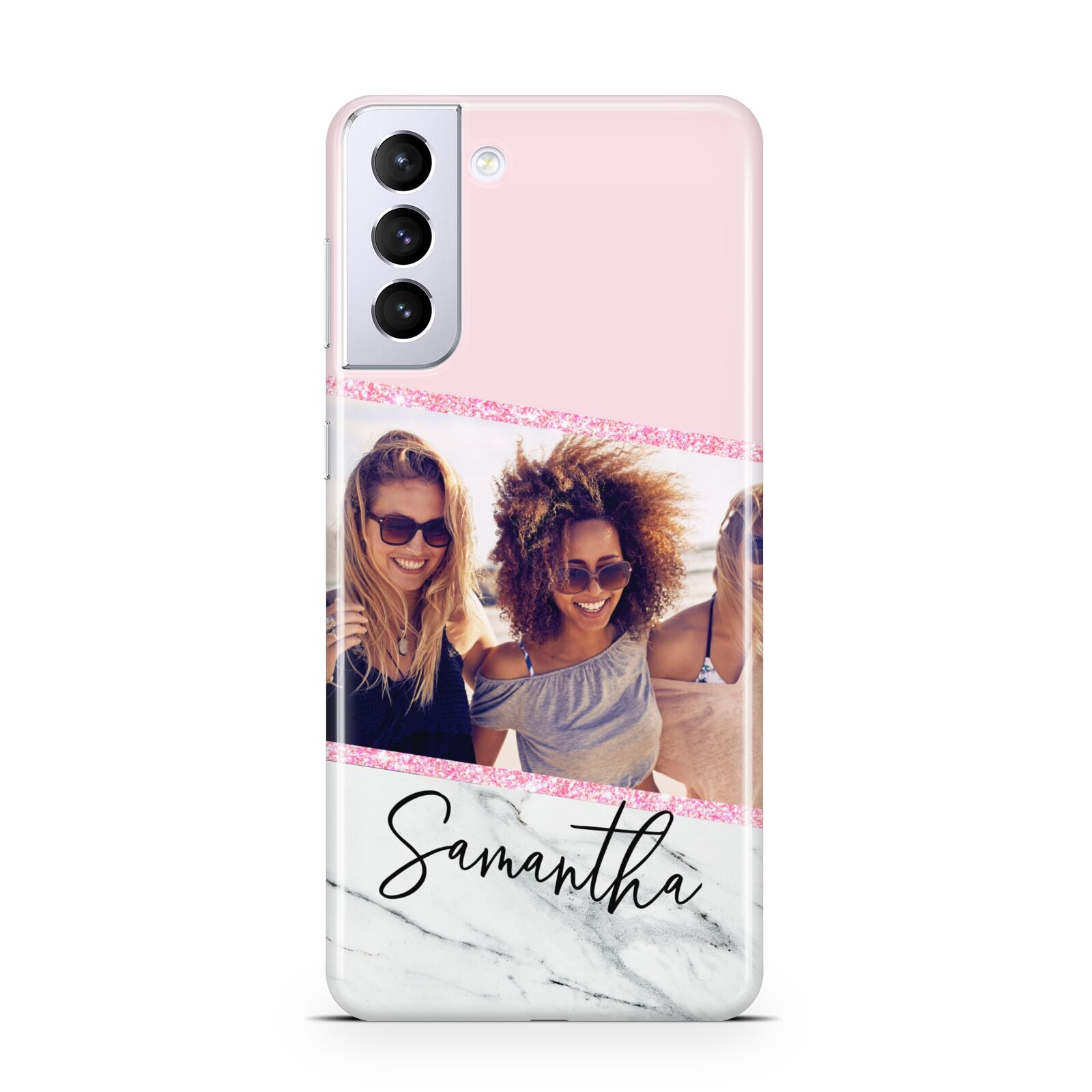 Personalised Marble Photo Name Samsung S21 Plus Case