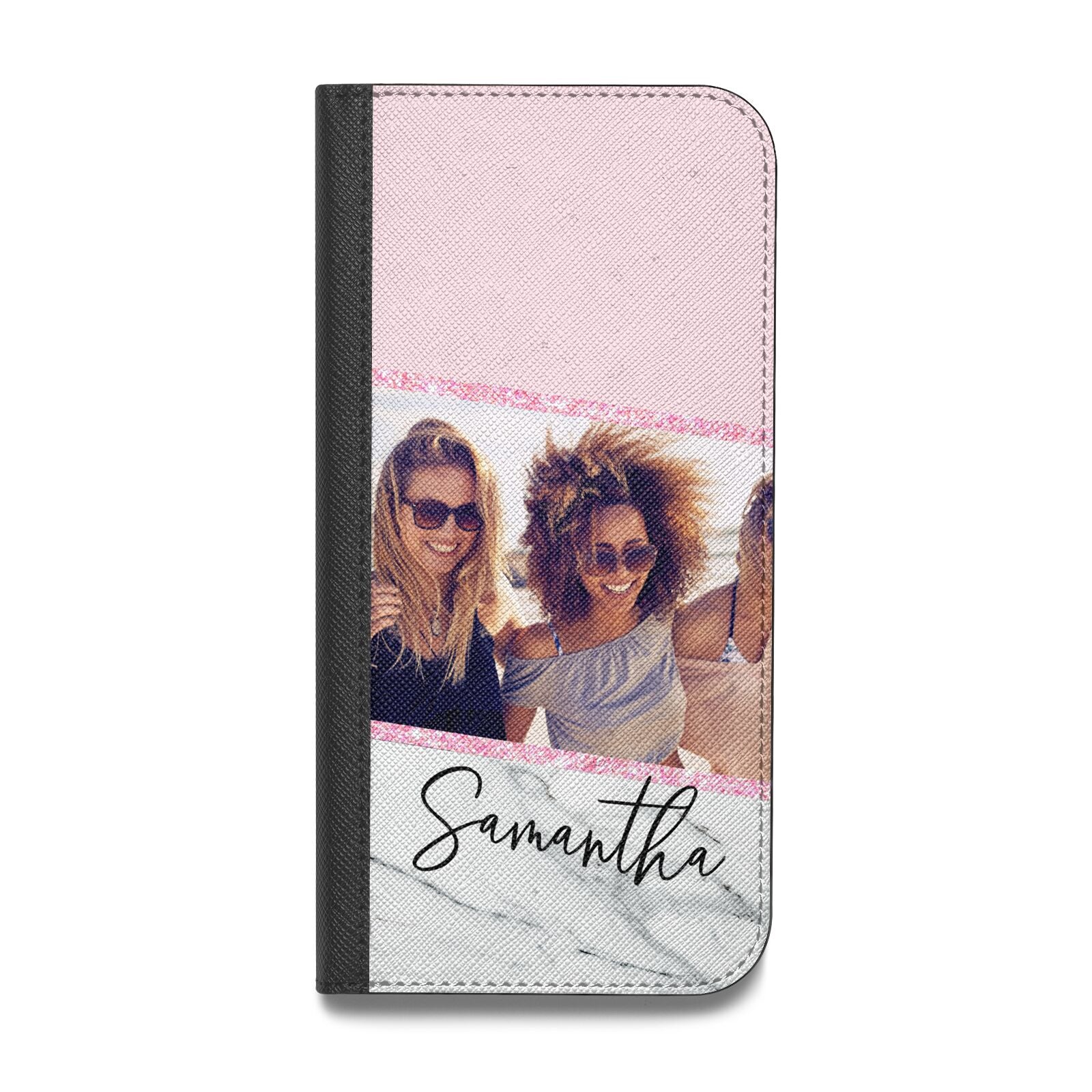 Personalised Marble Photo Name Vegan Leather Flip Samsung Case