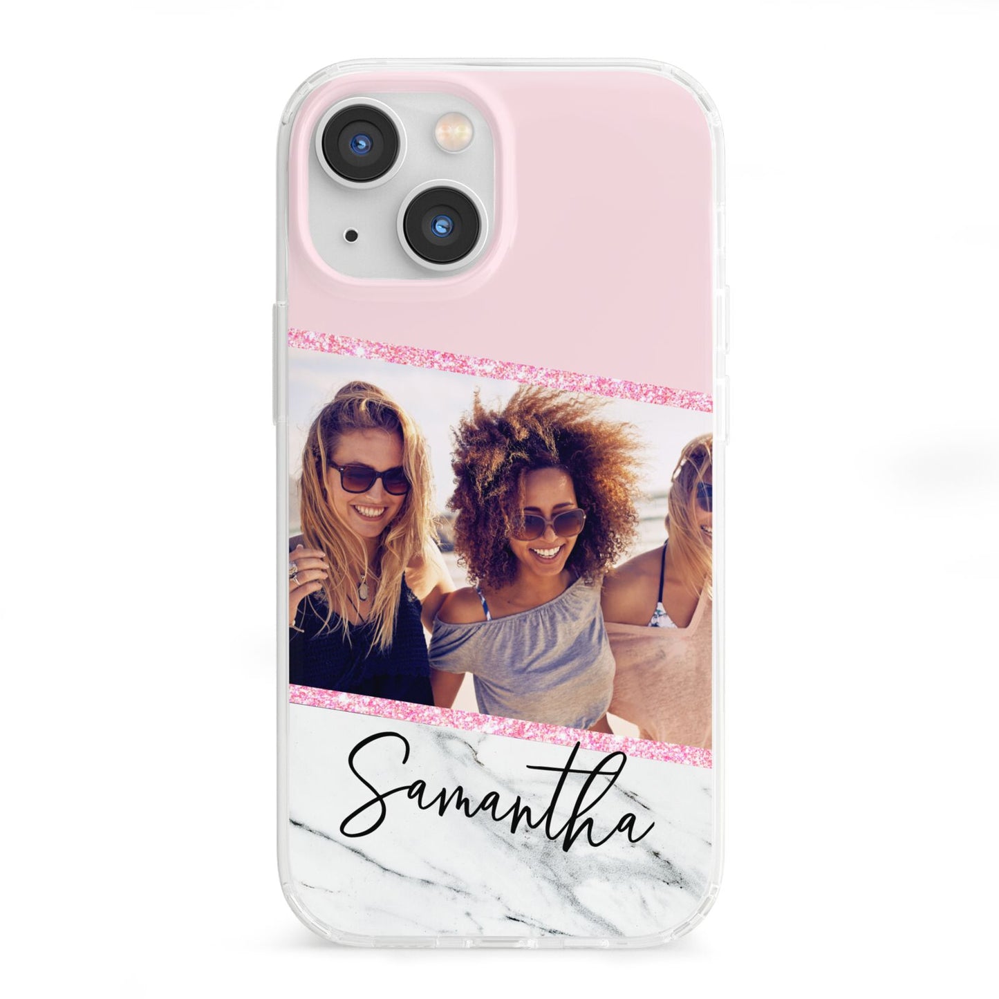 Personalised Marble Photo Name iPhone 13 Mini Clear Bumper Case