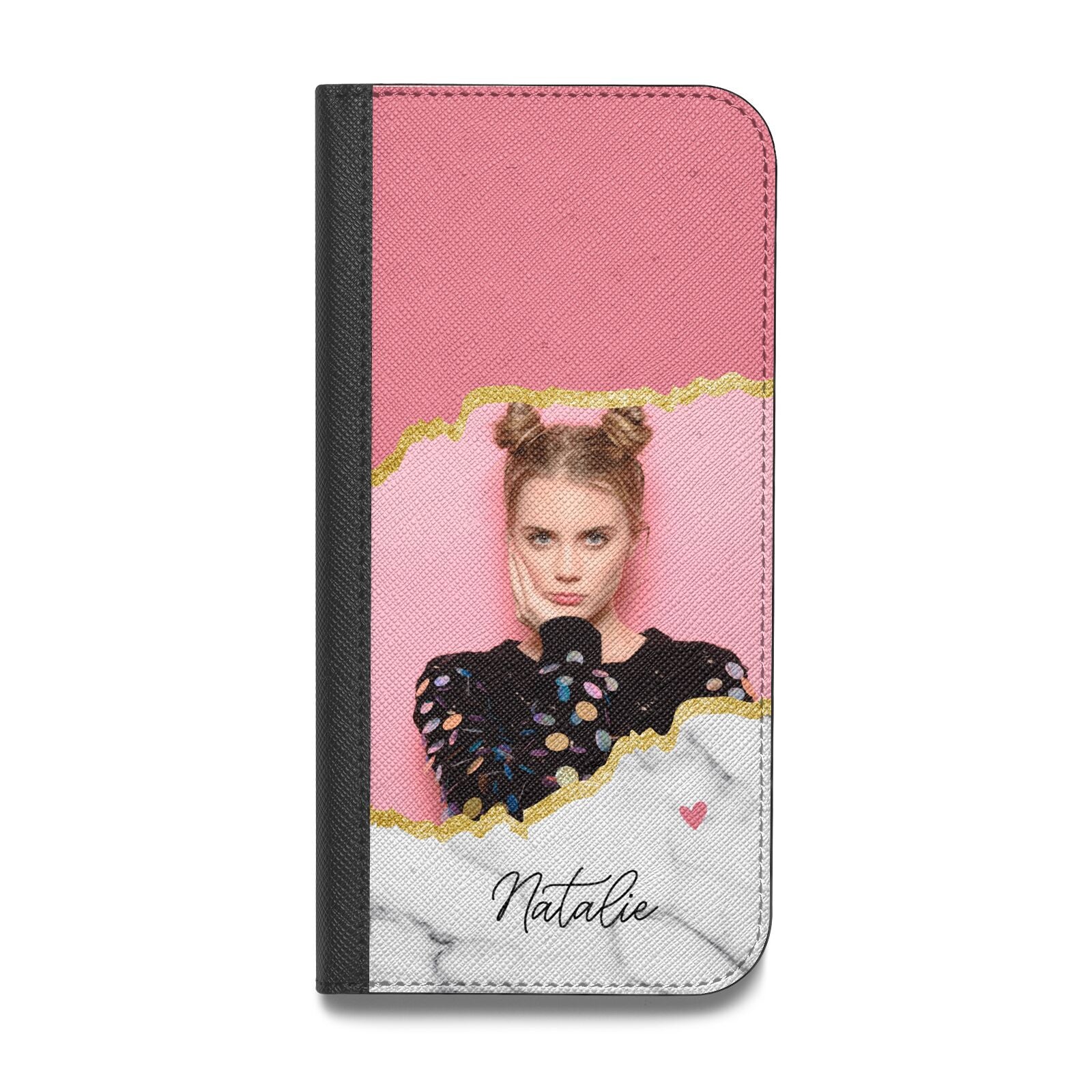 Personalised Marble Photo Vegan Leather Flip iPhone Case