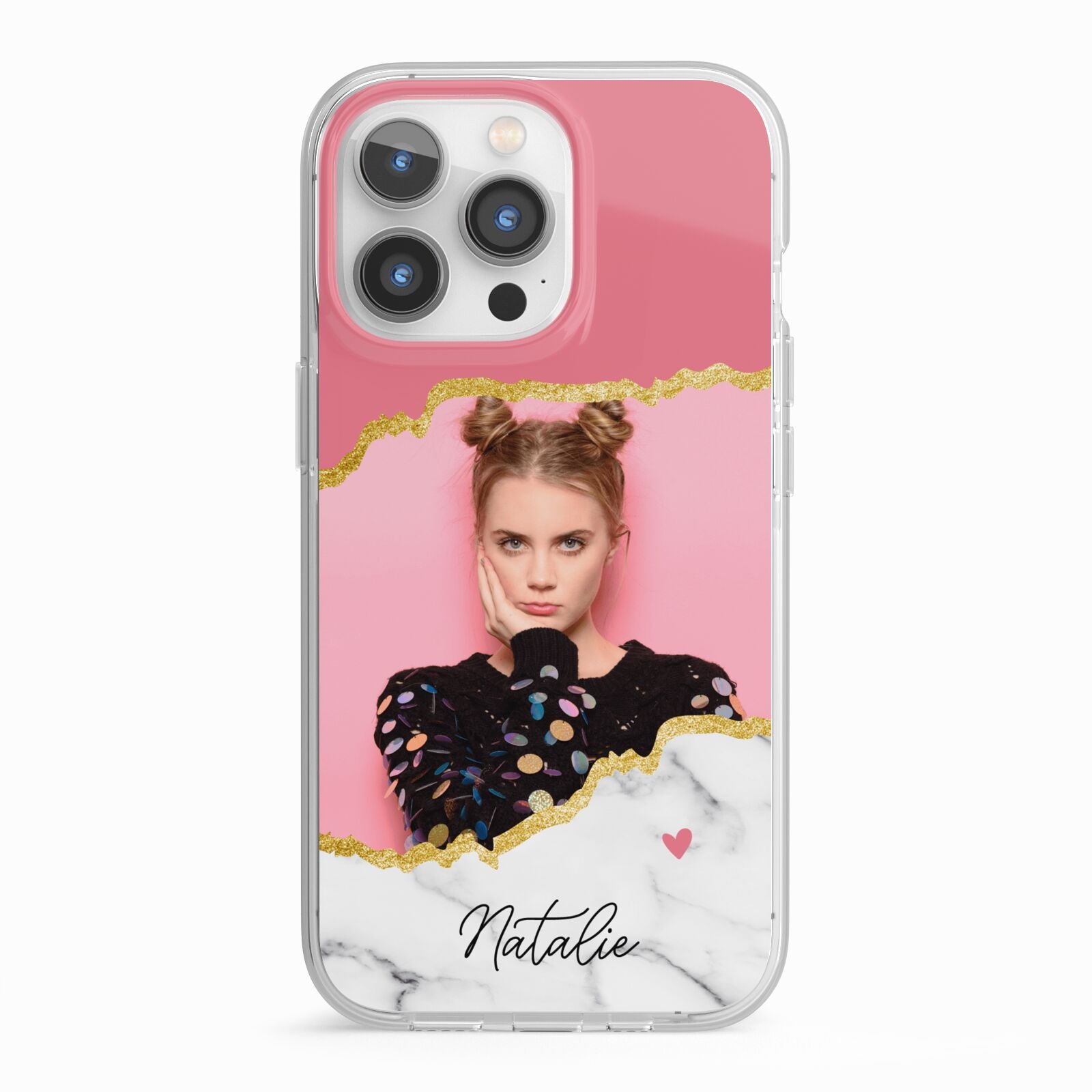 Personalised Marble Photo iPhone 13 Pro TPU Impact Case with White Edges