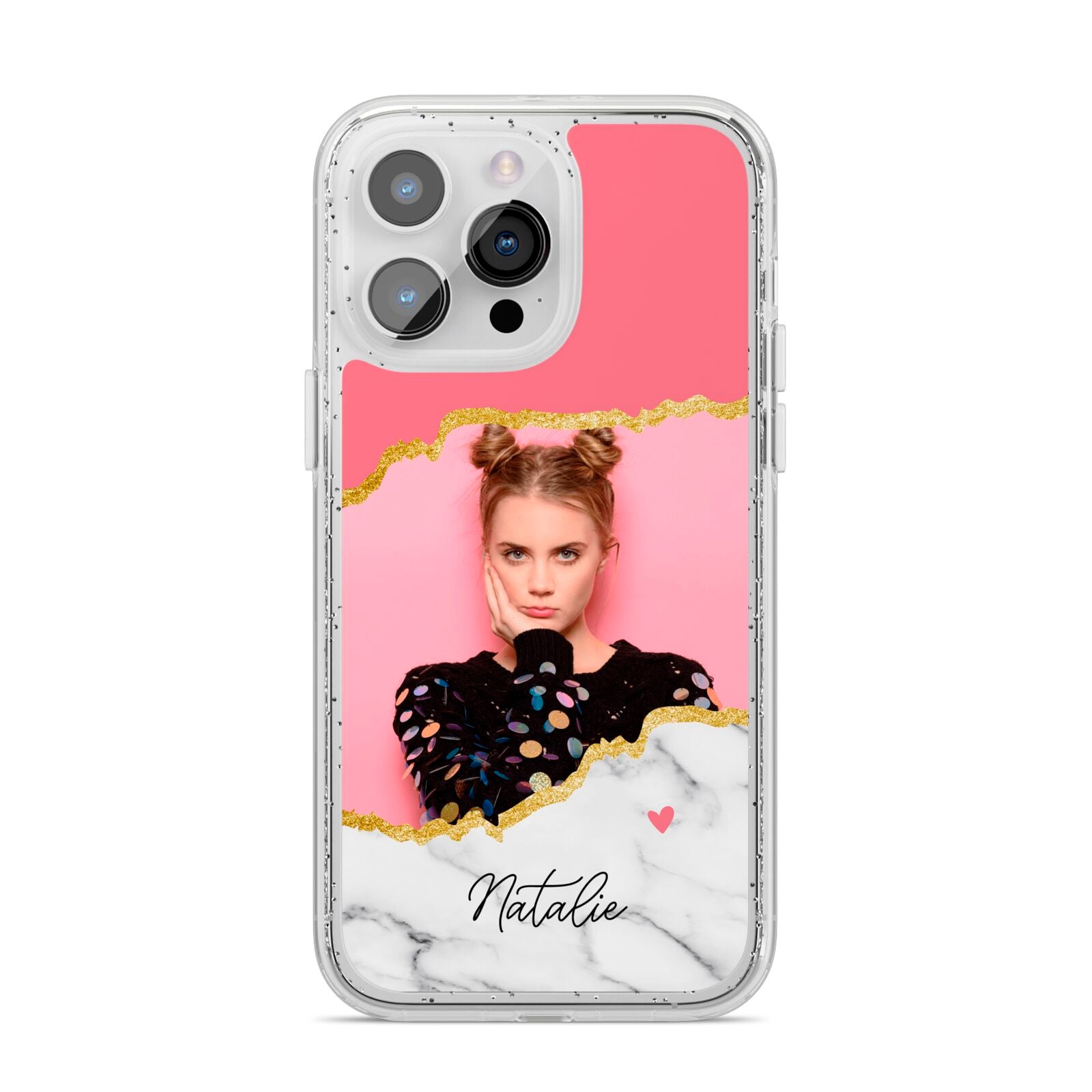 Personalised Marble Photo iPhone 14 Pro Max Glitter Tough Case Silver