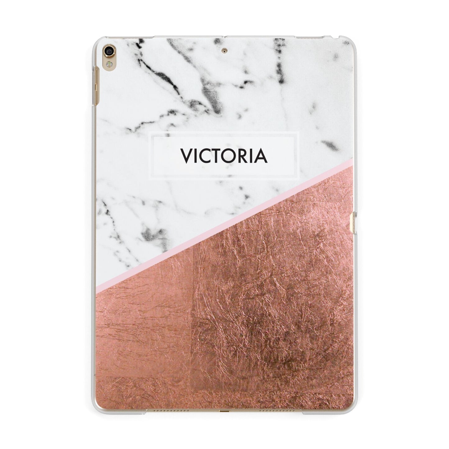 Personalised Marble Rose Gold Name Initials Apple iPad Gold Case