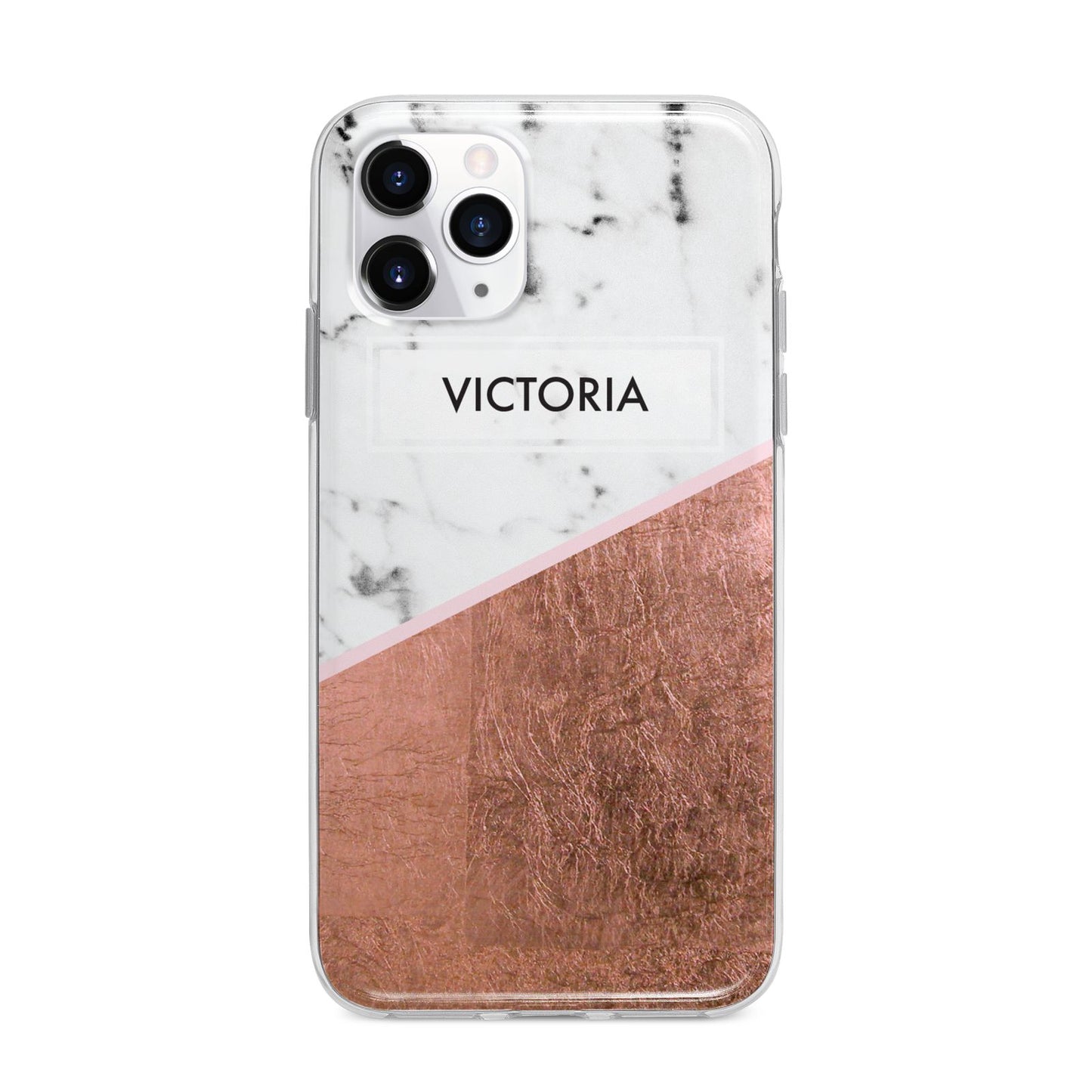 Personalised Marble Rose Gold Name Initials Apple iPhone 11 Pro in Silver with Bumper Case