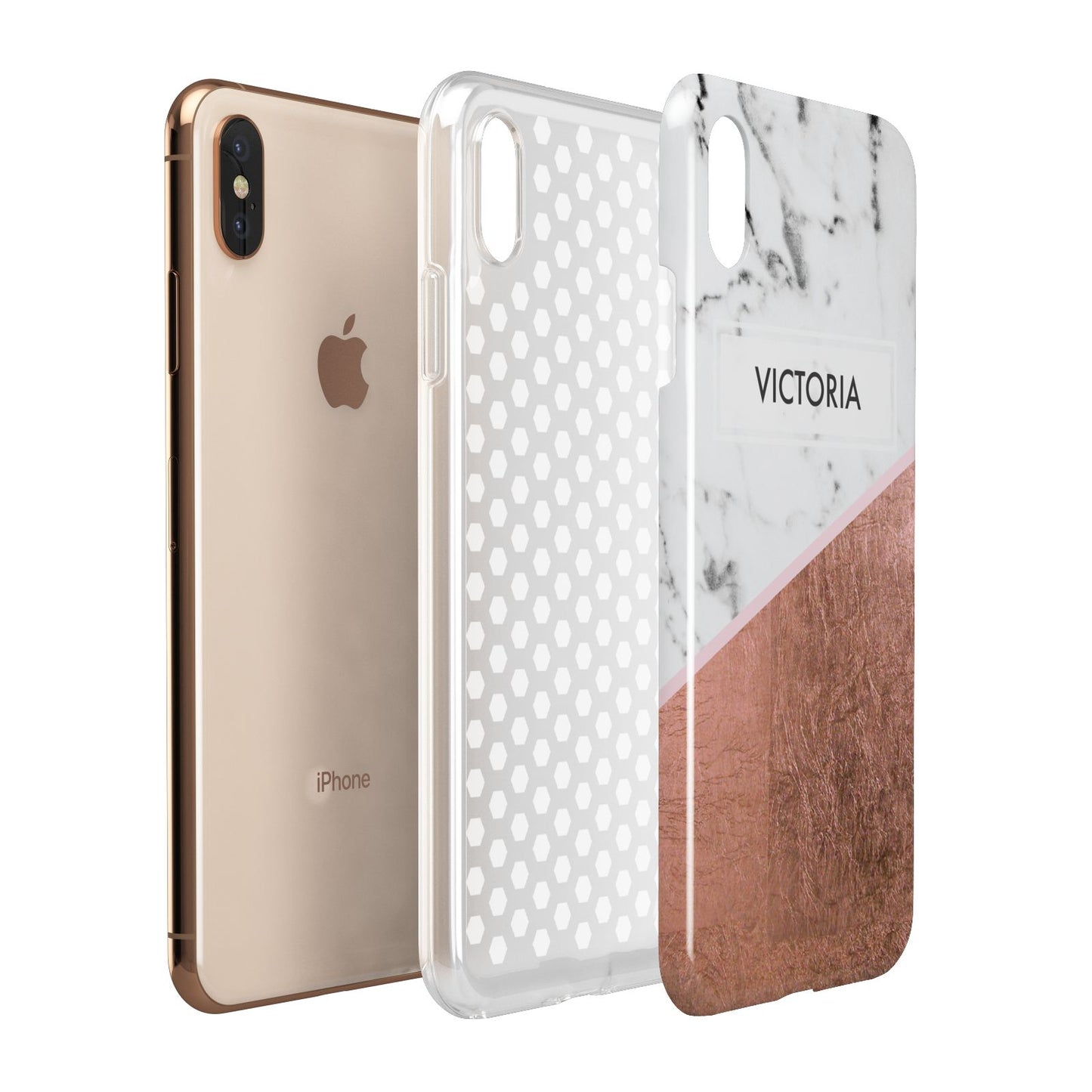 Personalised Marble Rose Gold Name Initials Apple iPhone Xs Max 3D Tough Case Expanded View