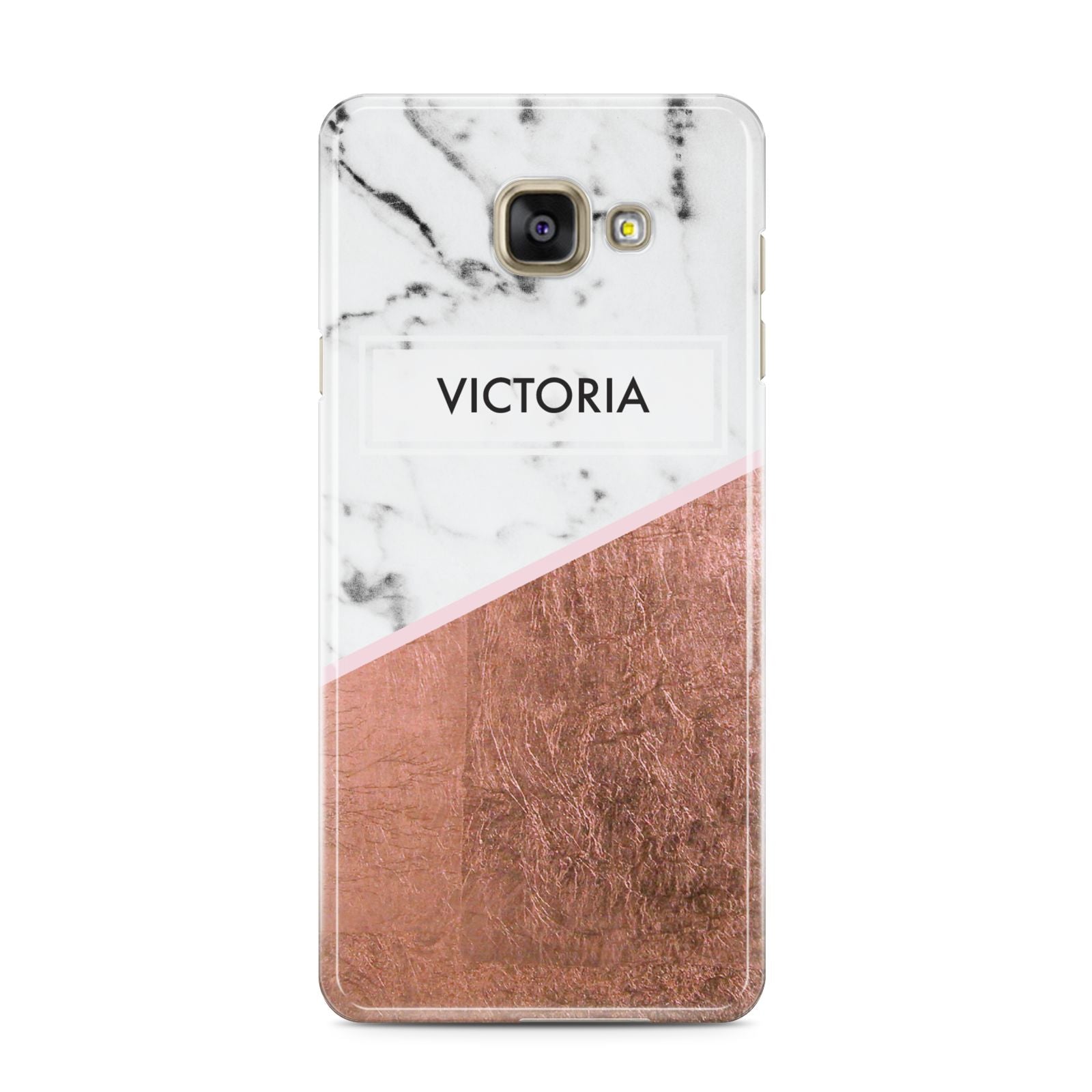 Personalised Marble Rose Gold Name Initials Samsung Galaxy A3 2016 Case on gold phone