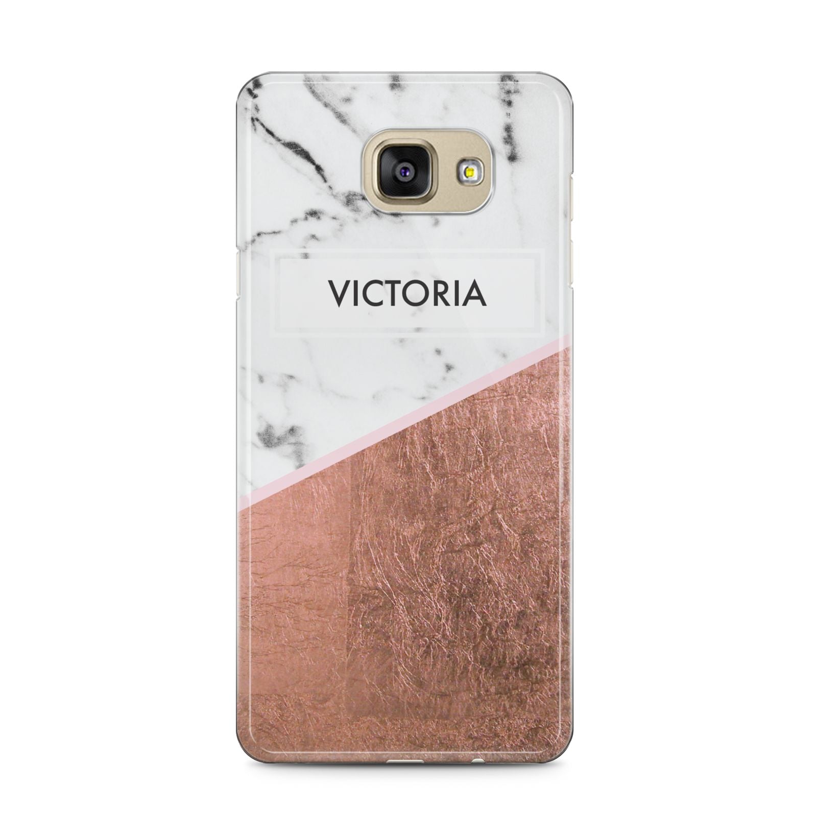 Personalised Marble Rose Gold Name Initials Samsung Galaxy A5 2016 Case on gold phone