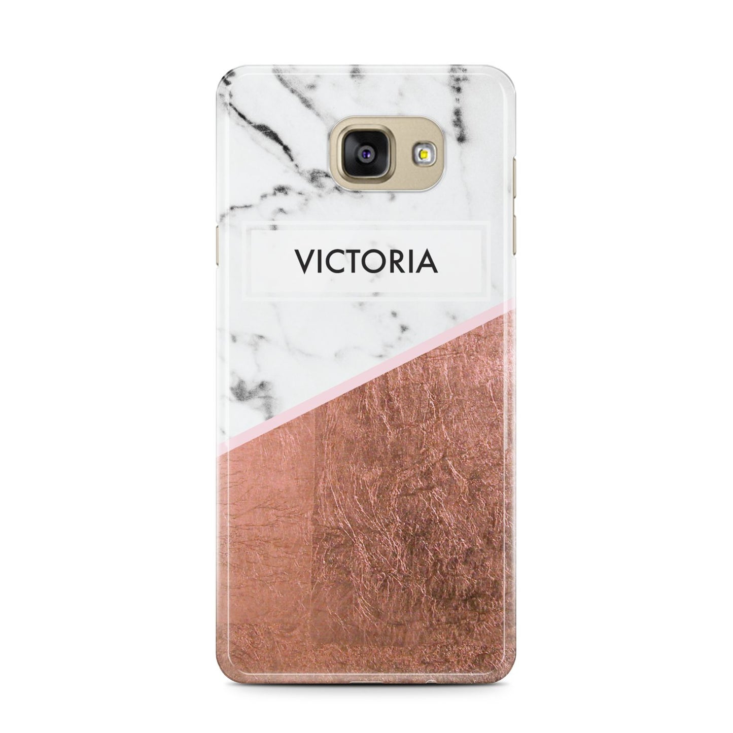 Personalised Marble Rose Gold Name Initials Samsung Galaxy A7 2016 Case on gold phone