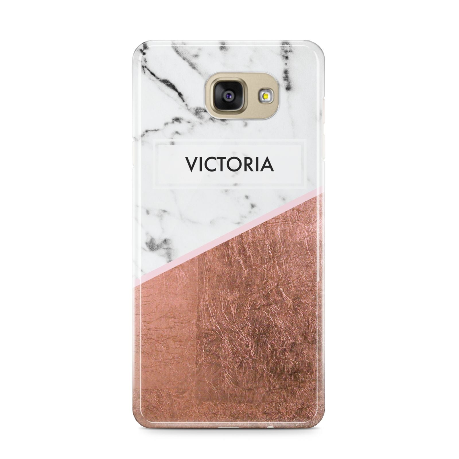 Personalised Marble Rose Gold Name Initials Samsung Galaxy A9 2016 Case on gold phone