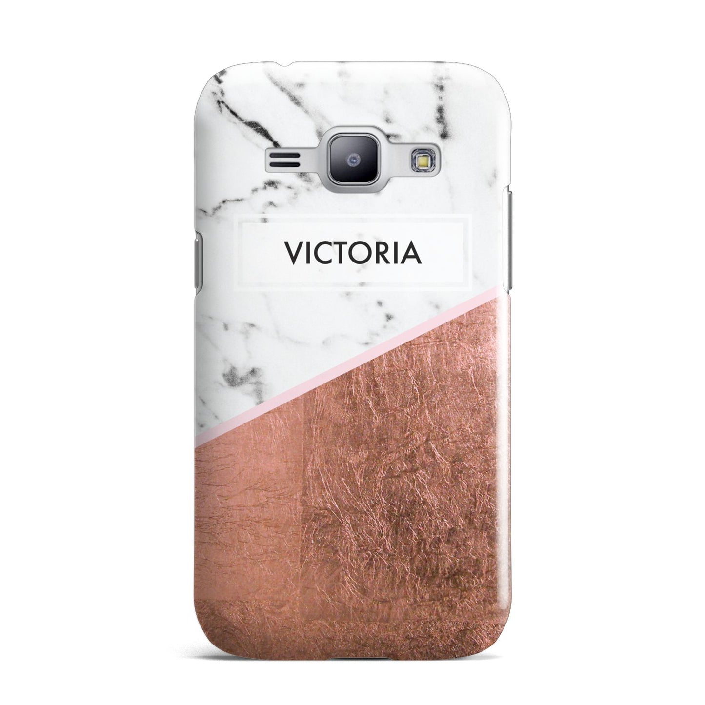 Personalised Marble Rose Gold Name Initials Samsung Galaxy J1 2015 Case